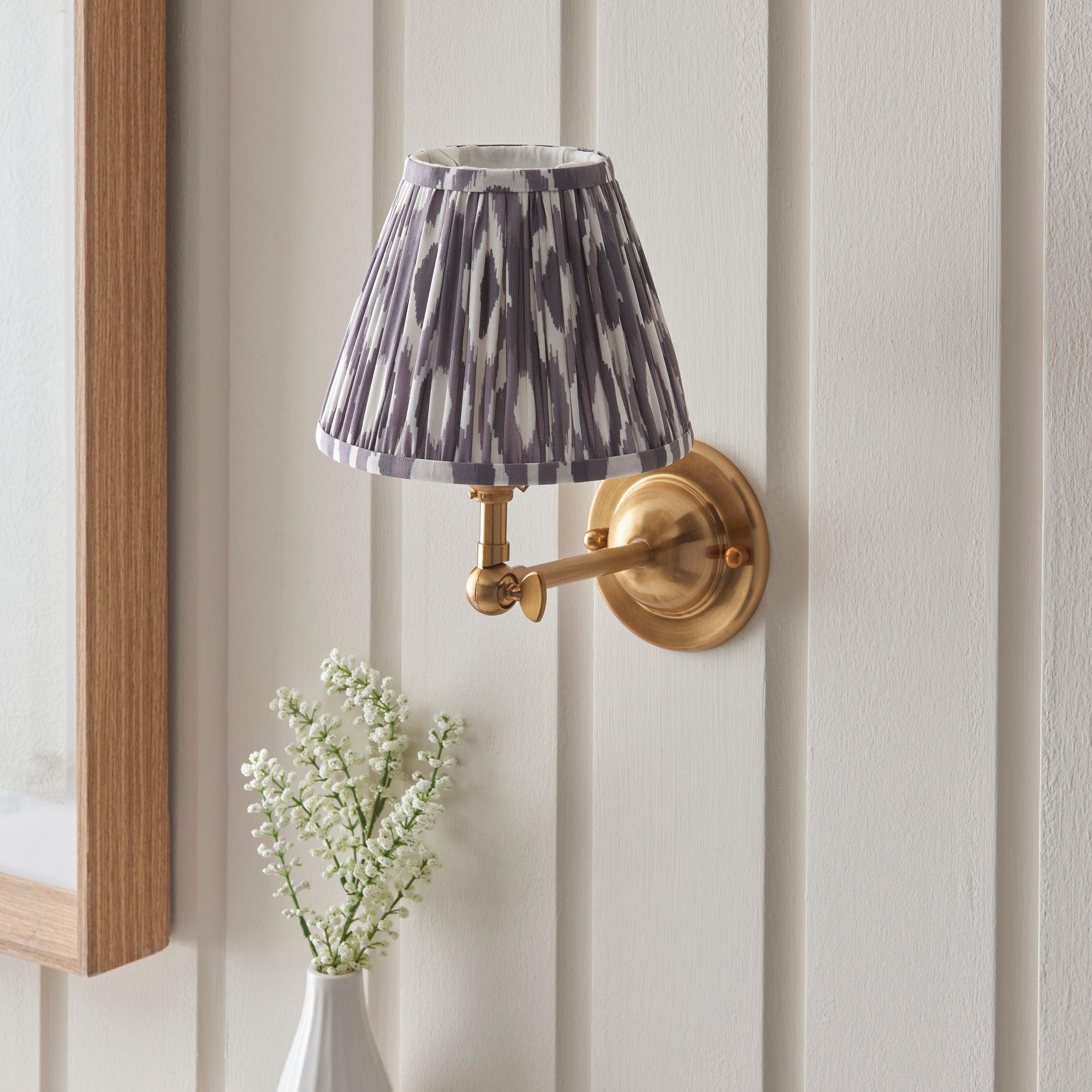 Vintage Dome Wing Brass Wall Light with Ikat 16cm Pearl Grey Shade - Perfect for Bedroom, Living Room, and Hallway Lighting