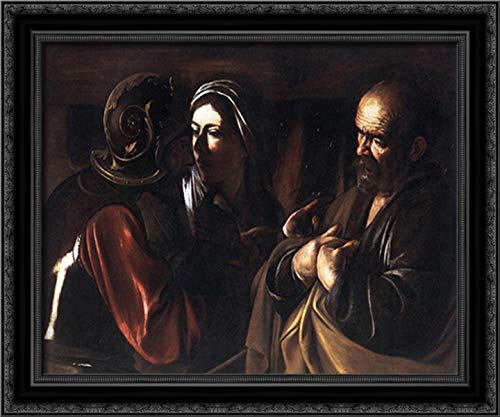 Caravaggio The Denial of St. Peter Framed Canvas Art - 24x20 Inch Black Ornate Wood Wall Decor - Perfect for Living Room, Bedroom & Office