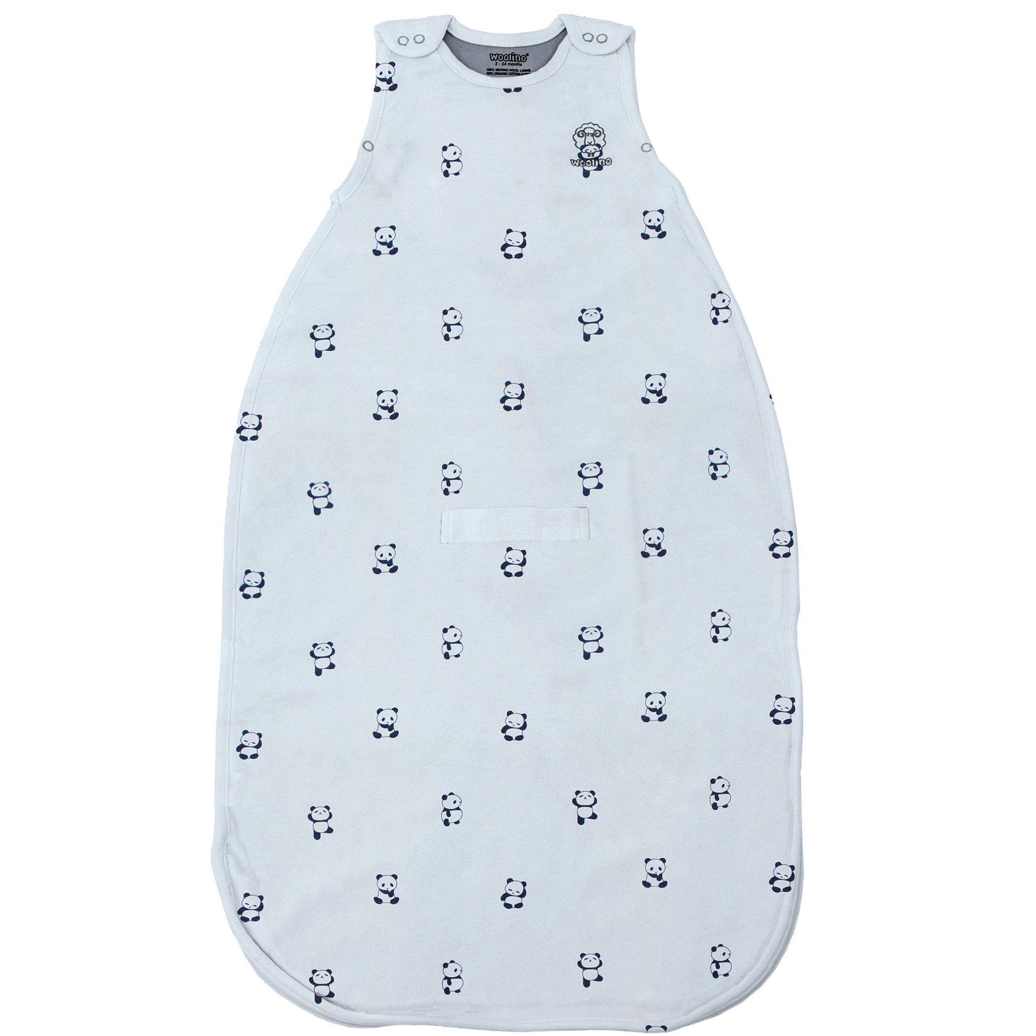 Woolino 4 Season Baby Sleep Sack - Organic Cotton & Merino Wool Sleeping Bag for Infants 2-24 Months | Adjustable Universal Size with Two-Way Zipper | Perfect for Nursery, Daycare & Travel | Panda Design