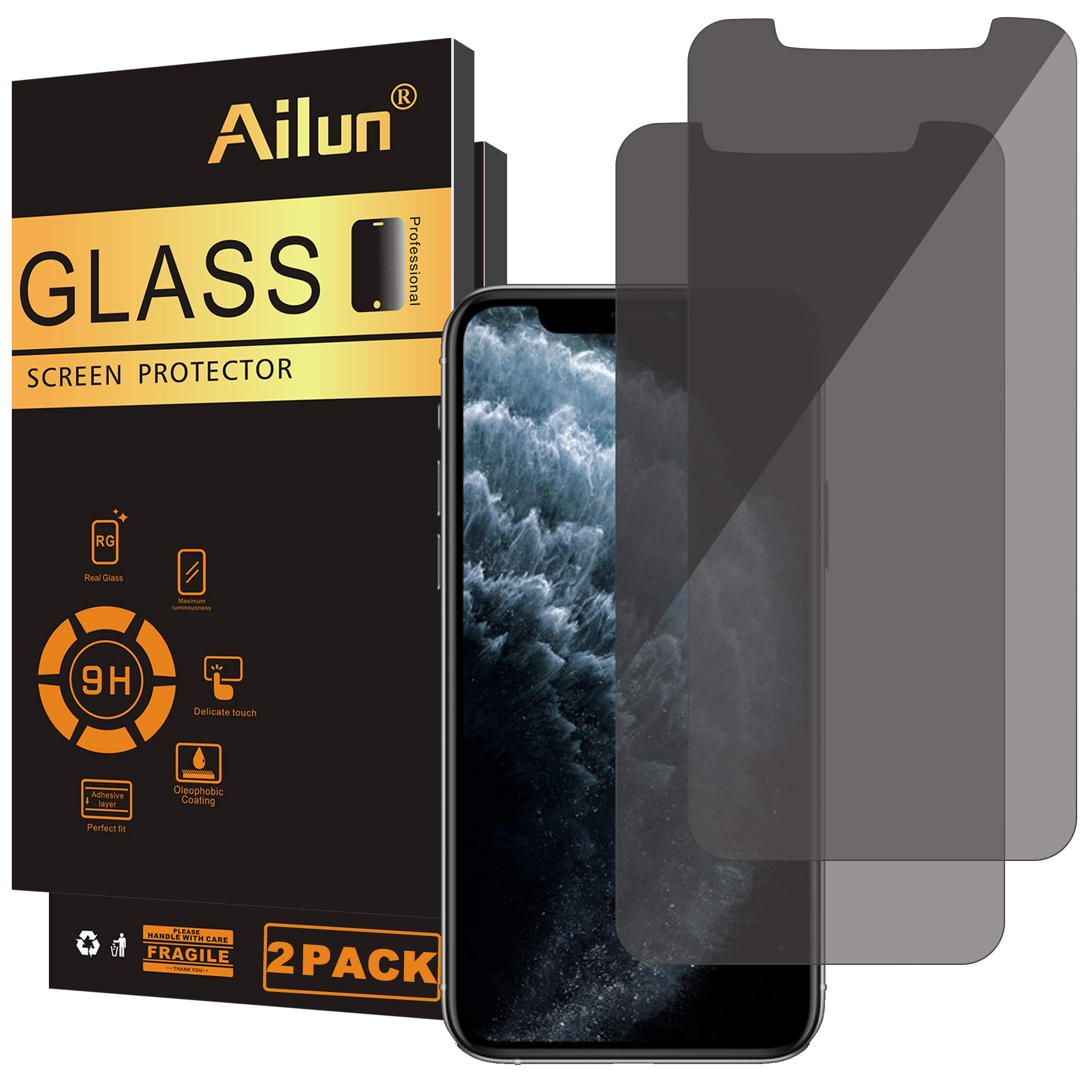 Ailun Privacy Screen Protector for iPhone 11 Pro/iPhone Xs/iPhone X (5.8 Inch) 2 Pack - Anti-Spy Tempered Glass, Case Friendly - Perfect for Office, Travel & Personal Privacy Protection