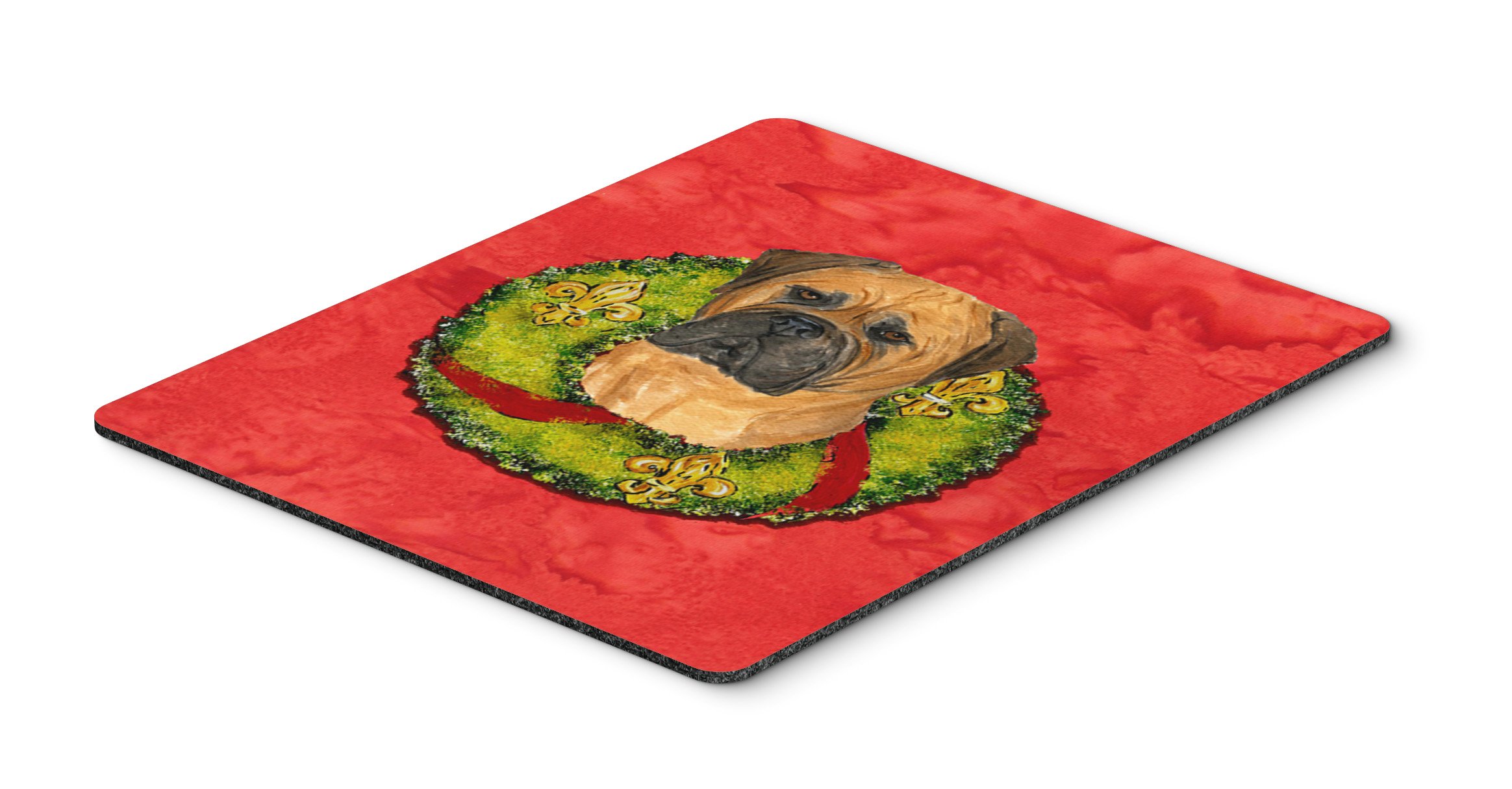 Caroline's Treasures SS4204MP Bullmastiff Christmas Wreath Mouse Pad - Large Washable Desk Mat for Home Office, Gaming & Work Computers | Holiday Decor Mousepad & Hot Pad Trivet for Kitchen Use
