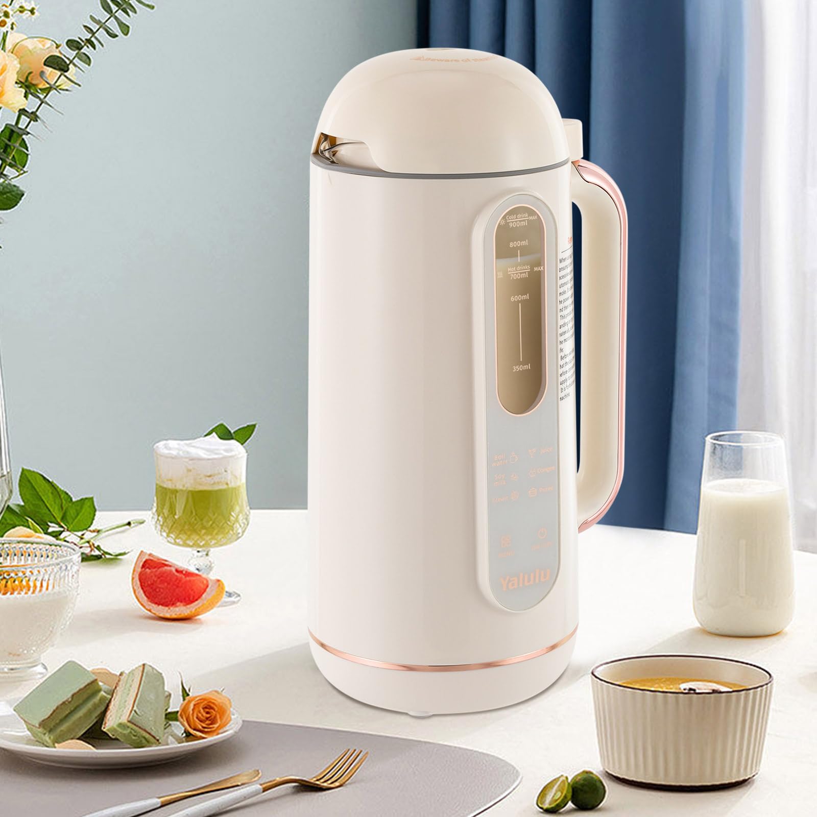 6-in-1 Automatic Soy Nut Milk Maker Machine - 30Oz/900mL Multi-Functional Mini Soybean Milk Maker with 110V 250W - Portable Cold & Hot Beverage Machine for Grinding Fruits, Making Milkshakes & Smoothies - Perfect for Home Kitchen, Office & Healthy Lifestyle