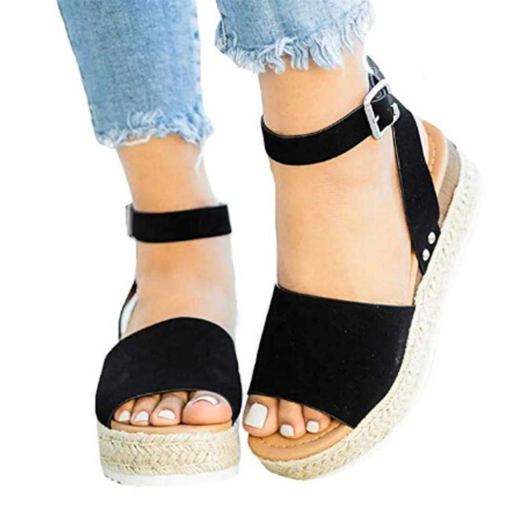 Women's Wide Width Wedge Sandals with Ankle Strap - 2023 Fashion Summer Beach Sandals, Open Toe Espadrille Platform Shoes for Walking, Travel & Vacation Outfits