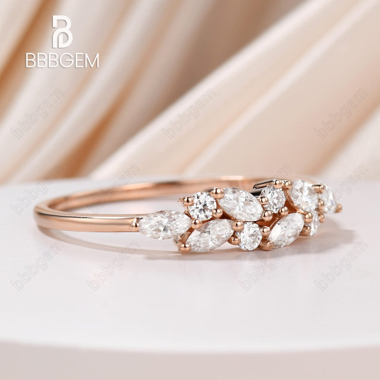 Exquisite Marquise & Round Moissanite Wedding Band for Women - 14K Rose Gold Cluster Bridal Ring - Perfect Anniversary, Engagement & Valentine's Day Gift - Ideal for Proposals, Vow Renewals & Special Occasions