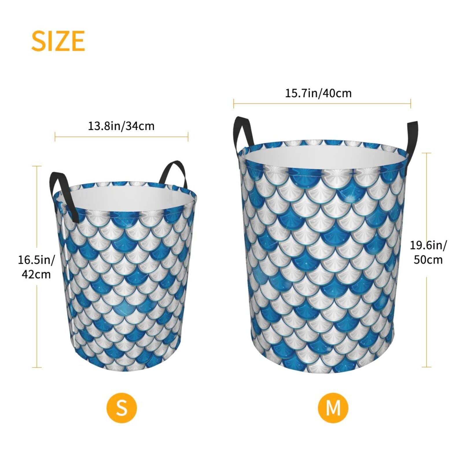 Mermaid Collapsible Laundry Hamper with Handles - Foldable Clothes Basket for Bedroom, Bathroom & Nursery - Blue Storage Organizer for Dirty Laundry, Toys & Household Items - Easy Carry & Space Saving Design