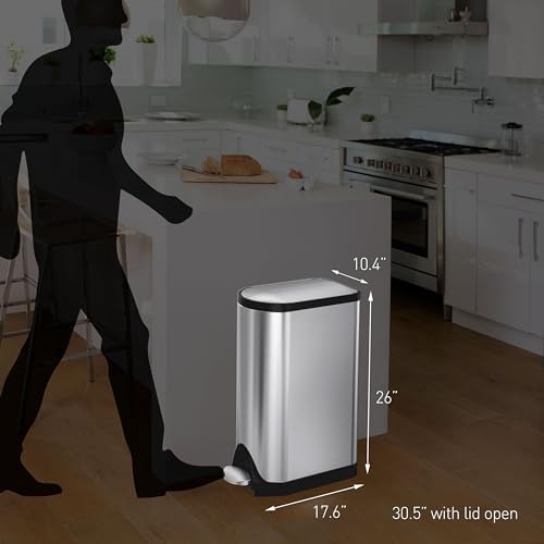 SimpleHuman 30 Liter / 8 Gallon Butterfly Lid Step Trash Can, Brushed Stainless Steel Kitchen Waste Bin for Home, Office & Restaurant Use