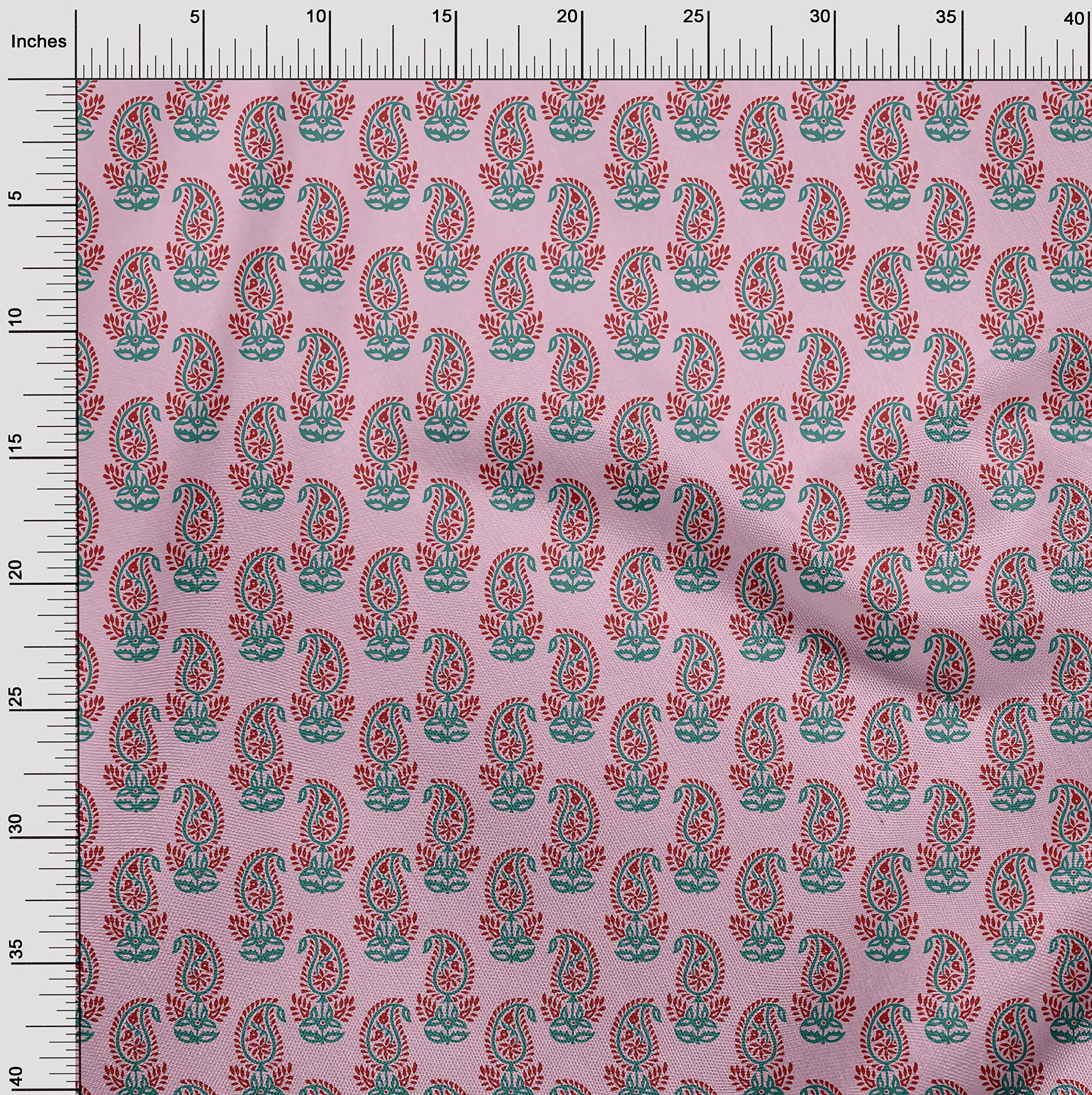 oneOone Viscose Chiffon Fabric - Blush Pink Paisley Print Dress Material, 42 Inch Wide by The Yard | Perfect for Flowy Dresses, Scarves & DIY Fashion Projects