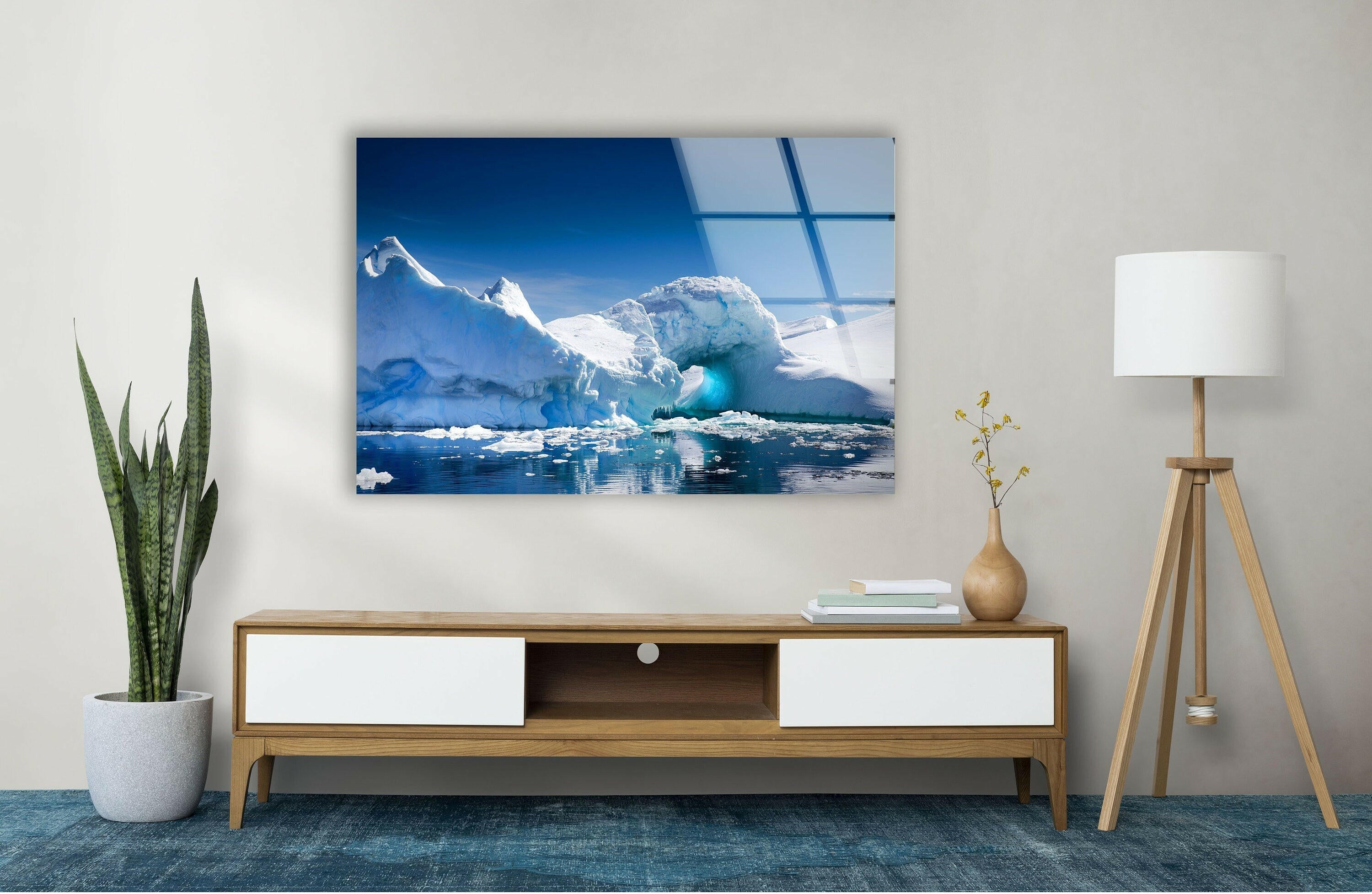 Arctic Iceberg Serenity - Stunning Landscape Glass Wall Art Print for Living Room, Office & Home Decor | Modern Framed Picture for Wall Display