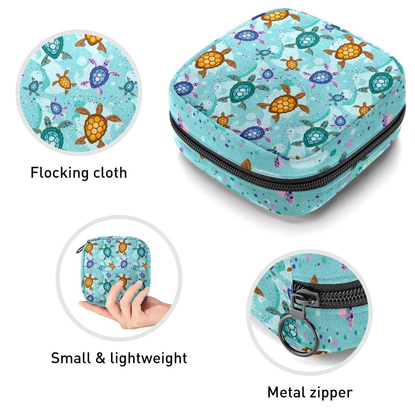 Organic Cotton Menstrual Pouch - Reusable Sanitary Pad & Menstrual Cup Organizer for Women & Teens - Eco-Friendly Travel Storage Bag - Perfect for Gym, Work, or School - Ocean Turtle & Green Water Design