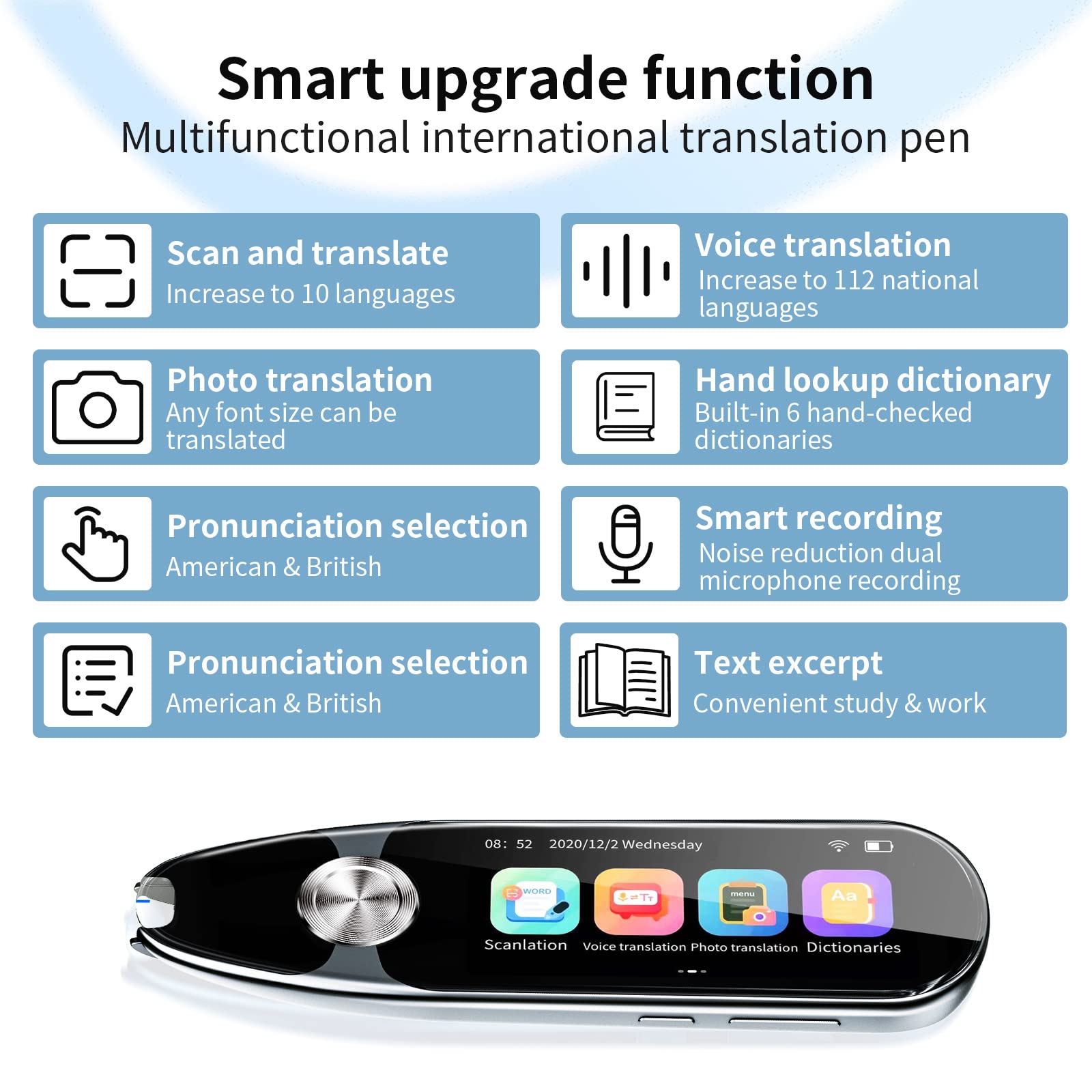 Multilingual OCR Pen Scanner - 112 Languages Text Translation & Speech Device with Text Excerpt Function | Portable Digital Scanning Translator for Language Learning, Business Meetings & Travel Reading