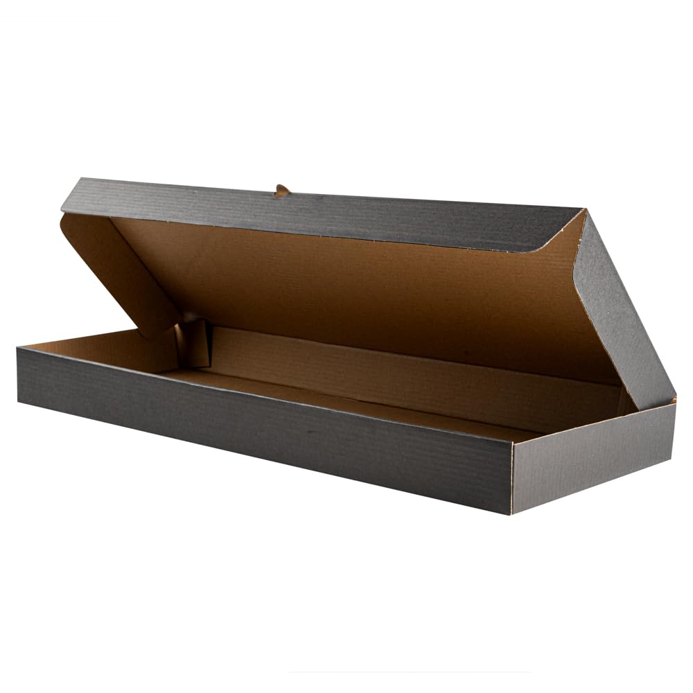 Eco-Friendly 24 x 12 x 2 Inch Flatbread Takeaway Boxes - 50 Pack Sturdy Corrugated Pizza Boxes with E-Flute Design & Tab-Lock System | Black & Kraft Paper Disposable Food Containers for Flatbreads, Pizzas, and Catering Events