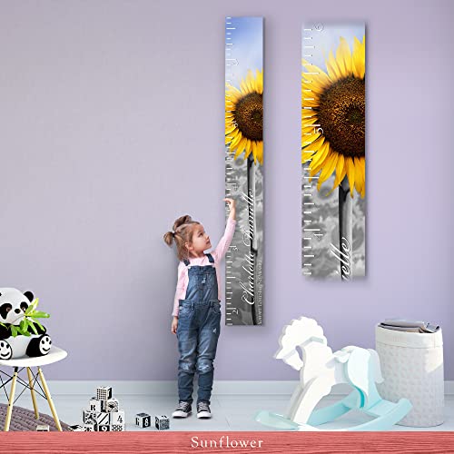 Personalized Wooden Growth Chart Ruler for Kids - Hand-Painted Sunflower Design | Nursery Decor, Baby Milestone Tracker, Unique Gift for Boys & Girls | Perfect for Bedrooms, Playrooms & Birthday Presents
