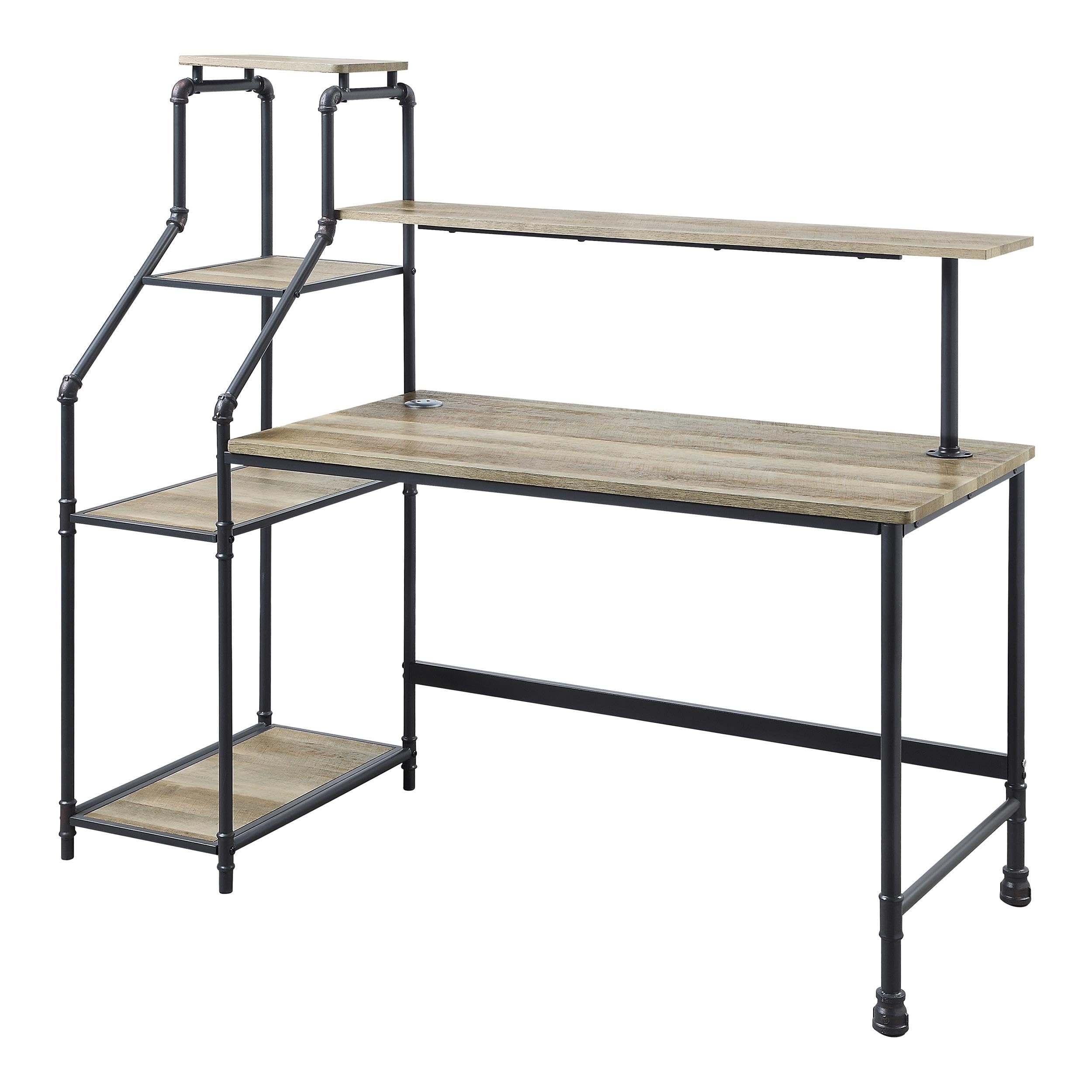 Furniture of America Landon Black Metal Desk with Reversible Bookcase - Modern Home Office Desk with Storage Shelf for Study, Work & Small Spaces
