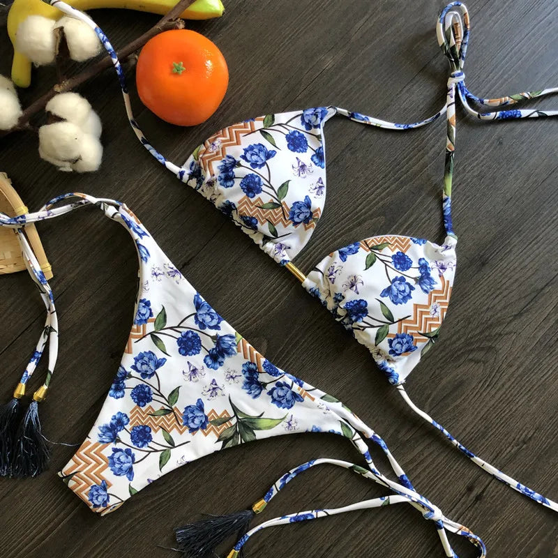 2024 New Women's Micro Bikini Set - 16 Color Options, Push Up Halter Brazilian Thong Swimwear for Summer Beach Vacation | Perfect for Pool Party, Tropical Getaway & Sunbathing