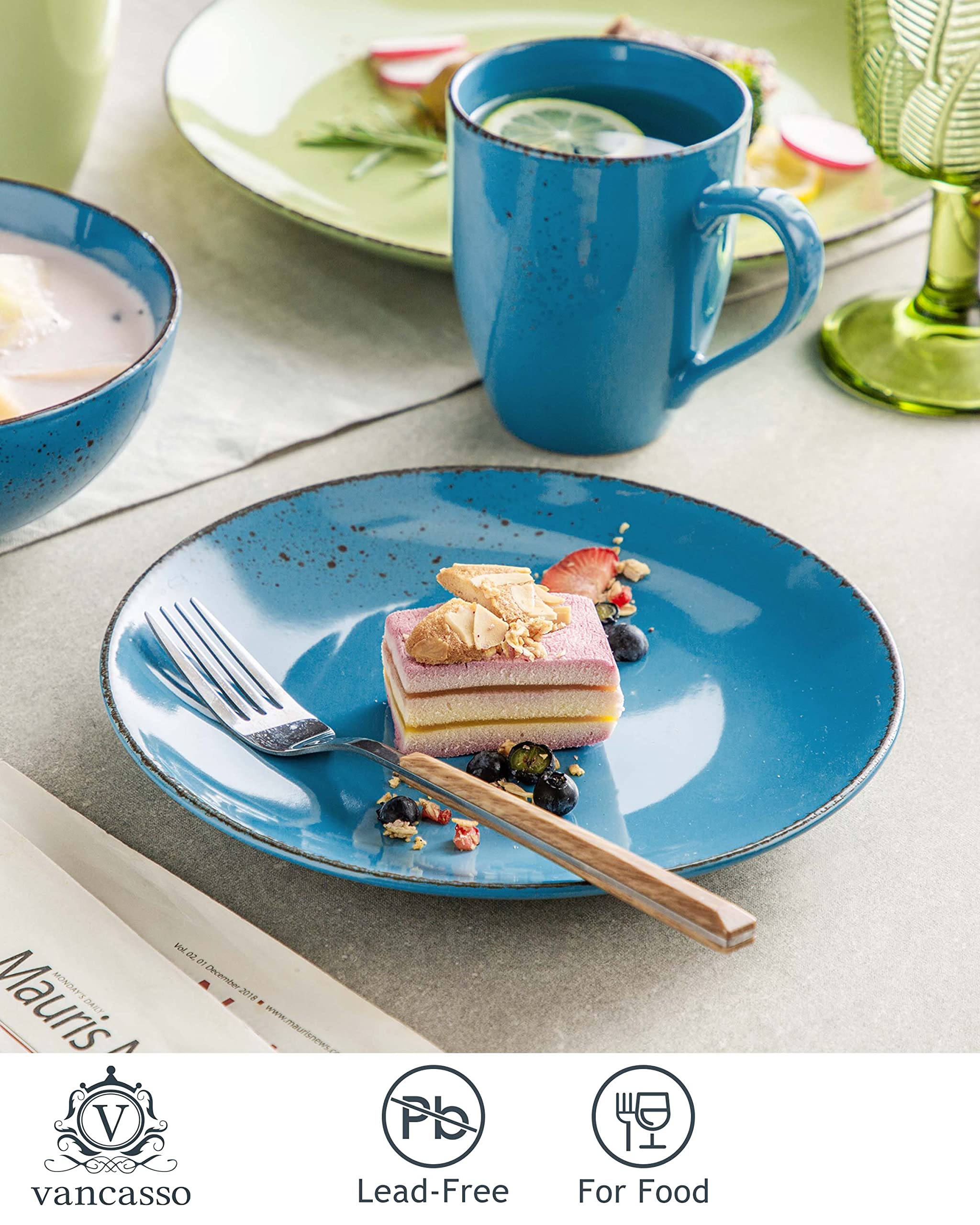 Vancasso Navia 32-Piece Stoneware Dinnerware Set - 8 Place Settings with Dinner Plates, Salad Plates, Bowls & Mugs - Durable Spray Spot Pattern in Multi-Color - Perfect for Family Dinners, Parties & Restaurant Use