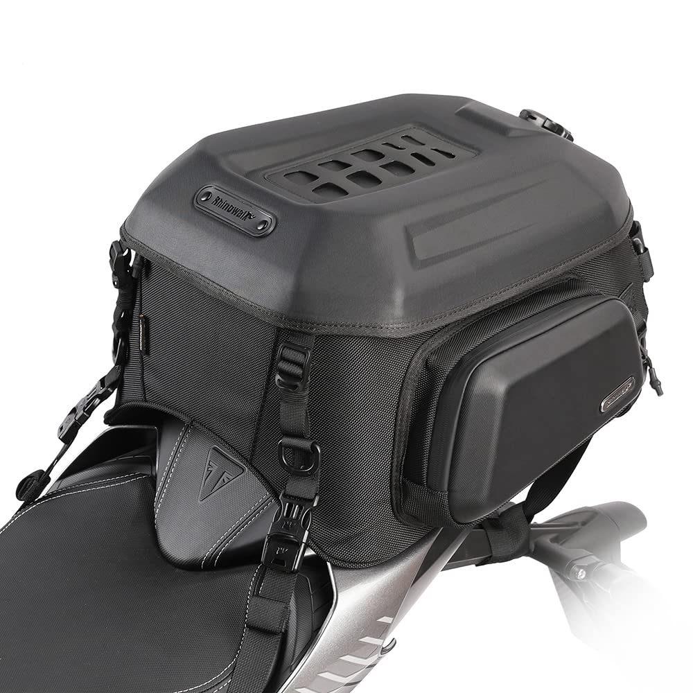 Rhinowalk 35L Expandable Waterproof Motorcycle Tail Bag - All Weather Travel Luggage with Sissy Bar Straps for Trunk & Rack (Matt Black) | Perfect for Long Distance Riding, Commuting & Adventure Tours