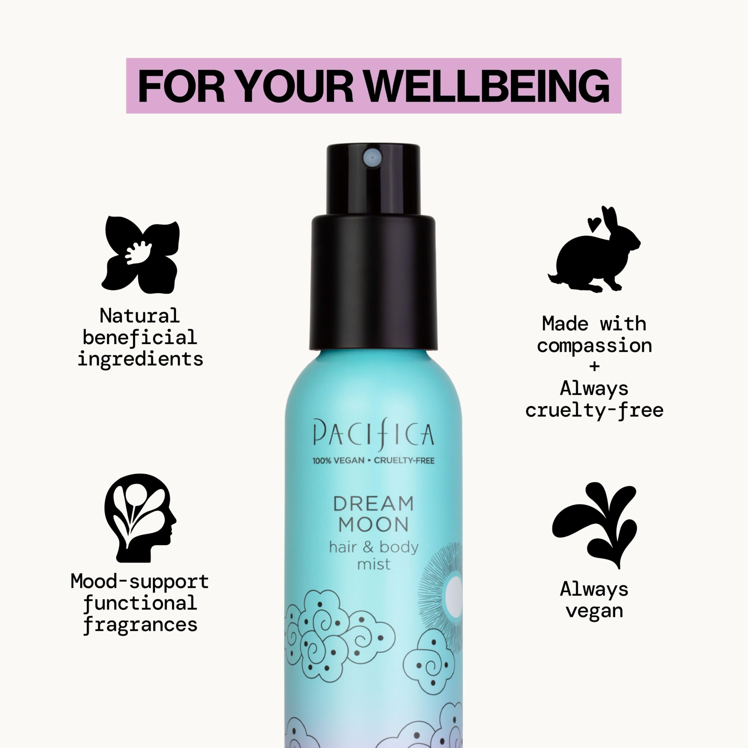 Pacifica Dream Moon Hair & Body Fragrance Spray - Bergamot, Pear, Pink Rose, Coconut, Vanilla, Sandalwood & Patchouli Scent | Alcohol-Free, Vegan, Cruelty-Free Perfume Mist (5 oz) - Perfect for Date Nights, Special Occasions & Everyday Wear