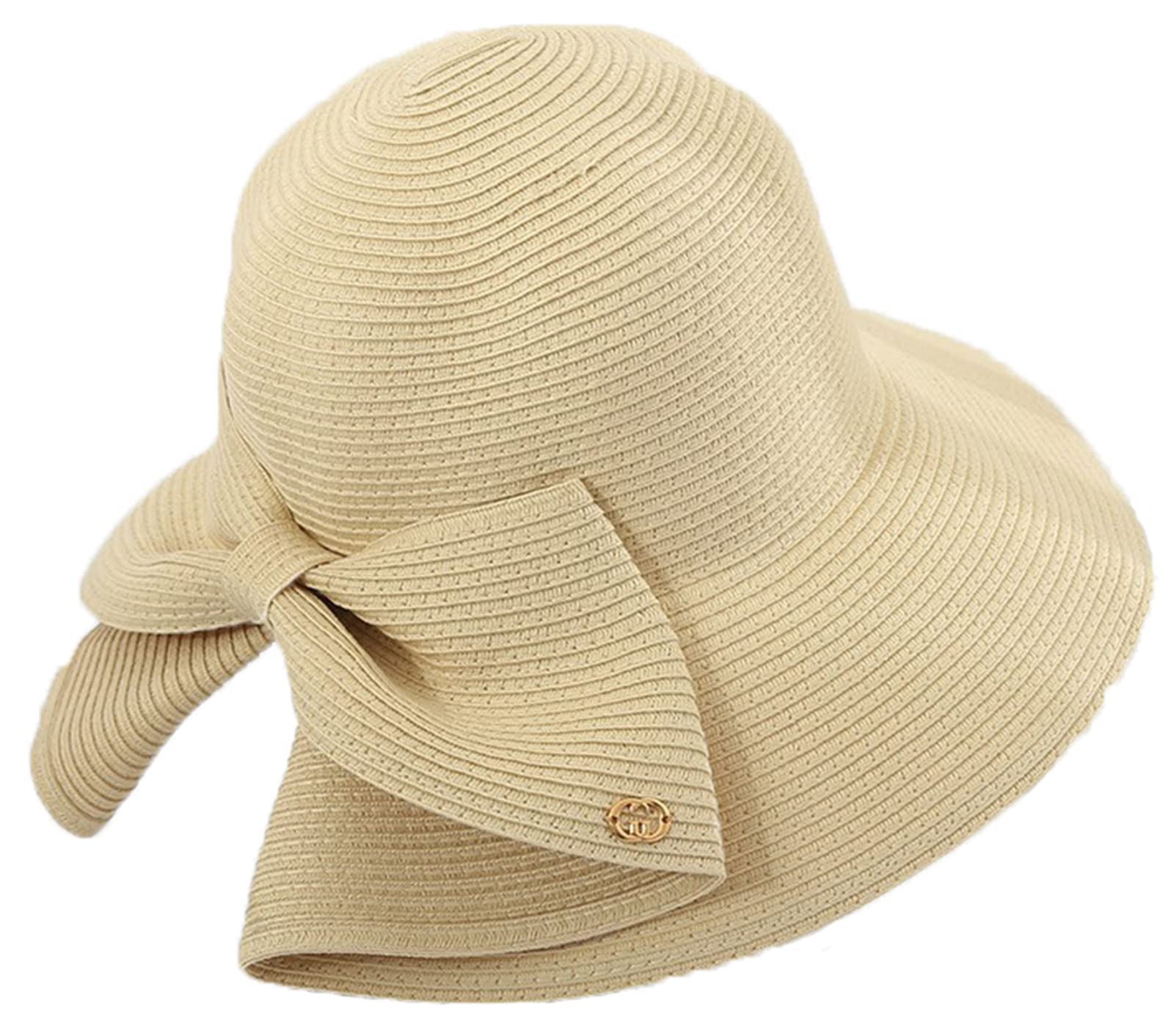 Women's Wide Brim Straw Sun Hat with Bow Knot - UPF 50+ UV Protection Summer Beach Hat for Outdoor, Travel & Gardening