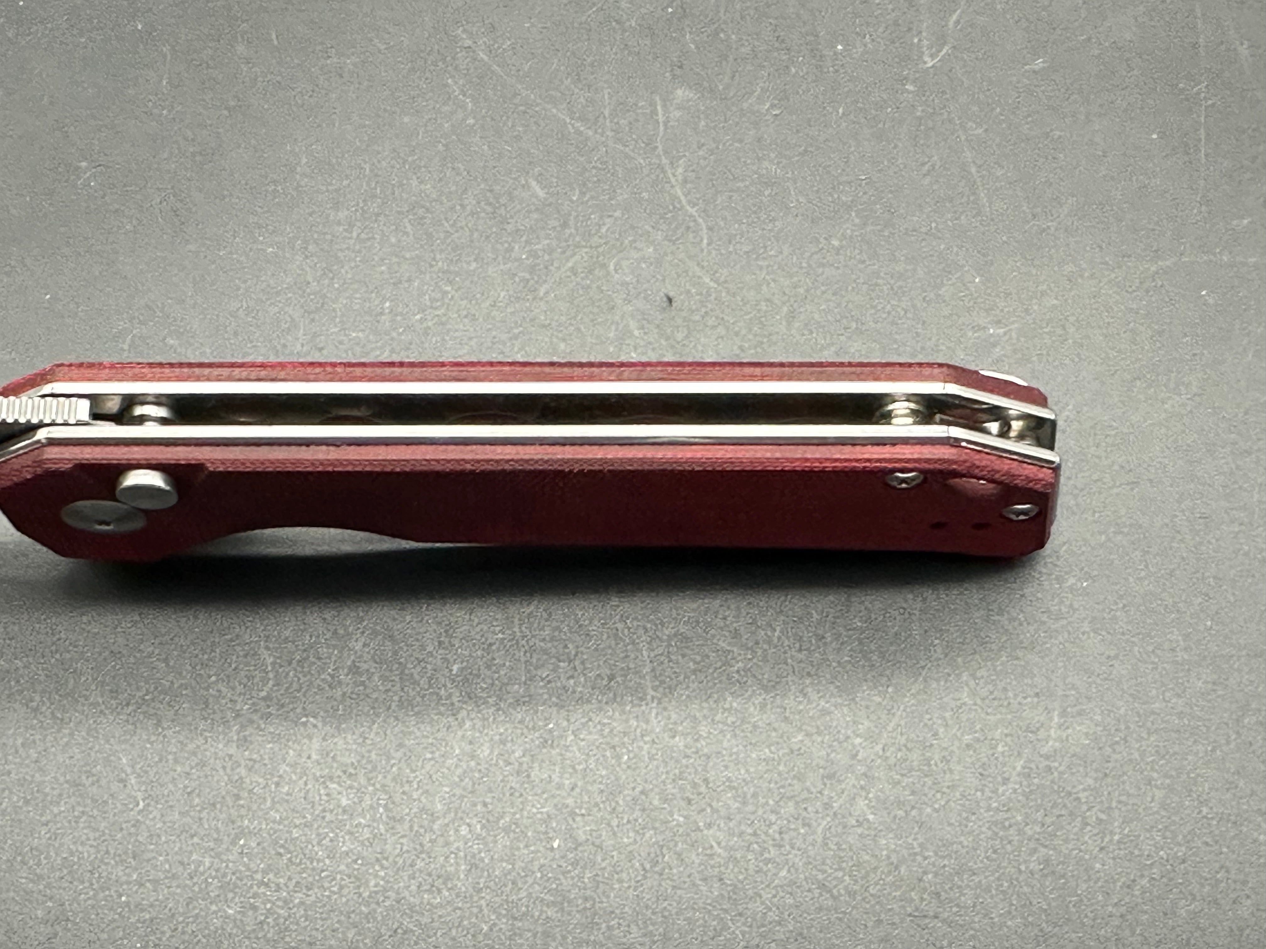 BEGLEITER XL Button Lock Flipper Knife - 154CM Steel Plain Edge, Dyed Red Micarta Handle - EDC, Outdoor, Camping & Tactical Use