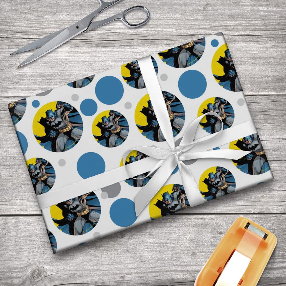 Batman Themed Gift Wrap Paper Roll - Premium Quality Wrapping Paper for Birthday, Christmas Gifts - DC Comics Superhero Design for Party Decorations & Present Wrapping