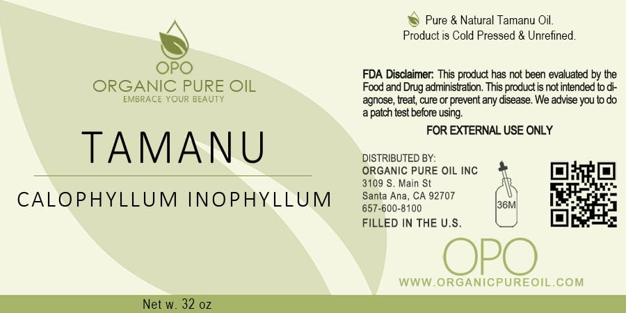 Organic Tamanu Oil - 100% Pure, Cold Pressed, Unrefined, Non-GMO Carrier Oil for Skin, Hair & Nail Care - Hydrating & Moisturizing Treatment for Face, Body & DIY Cosmetics - 32 oz - Perfect for Dry Skin, Acne Scars & Natural Beauty Routines