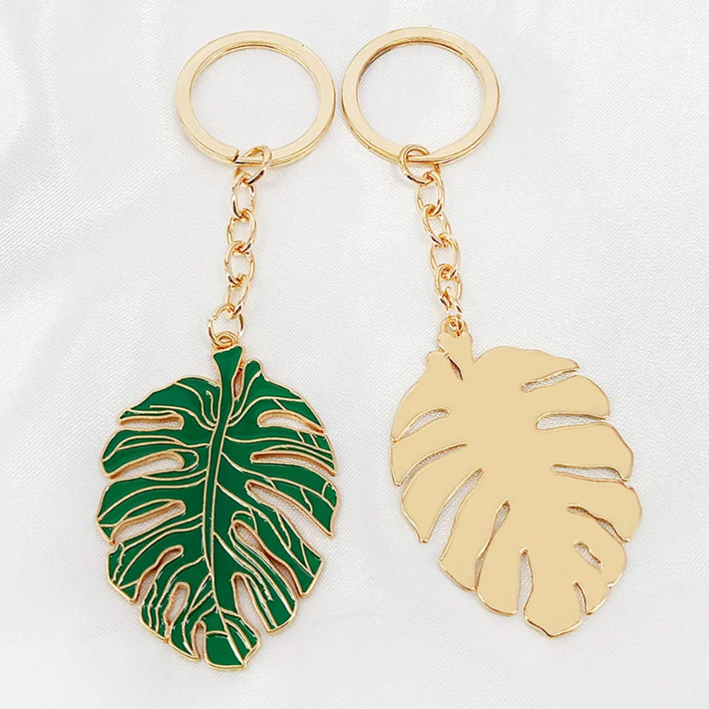 SOIMISS Monstera Leaf Keychain Set of 2 - Tropical Green Metal Keychain Charm for Car Keys, Bags & Purses - Unisex Plant Jewelry for Women & Men - Perfect for Beach Vacation, Boho Decor & Tropical Themed Parties
