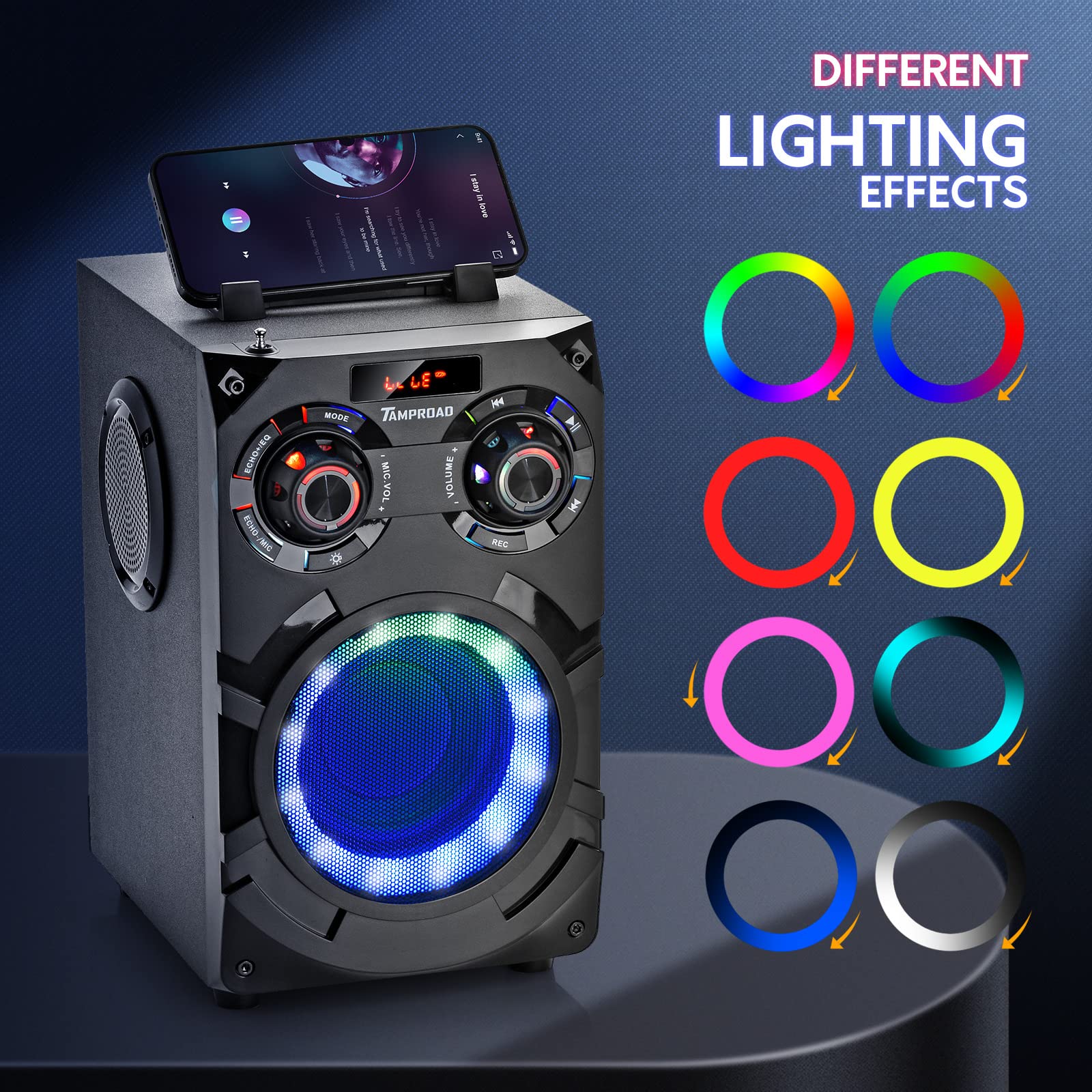 60W Powerful Bluetooth Speaker with Deep Bass Subwoofer - Wireless Portable Speaker with Bluetooth 5.0, FM Radio, LED Lights & 8000mAh Battery - Ideal for Home Parties, Outdoor Gatherings, Karaoke & Gift Giving