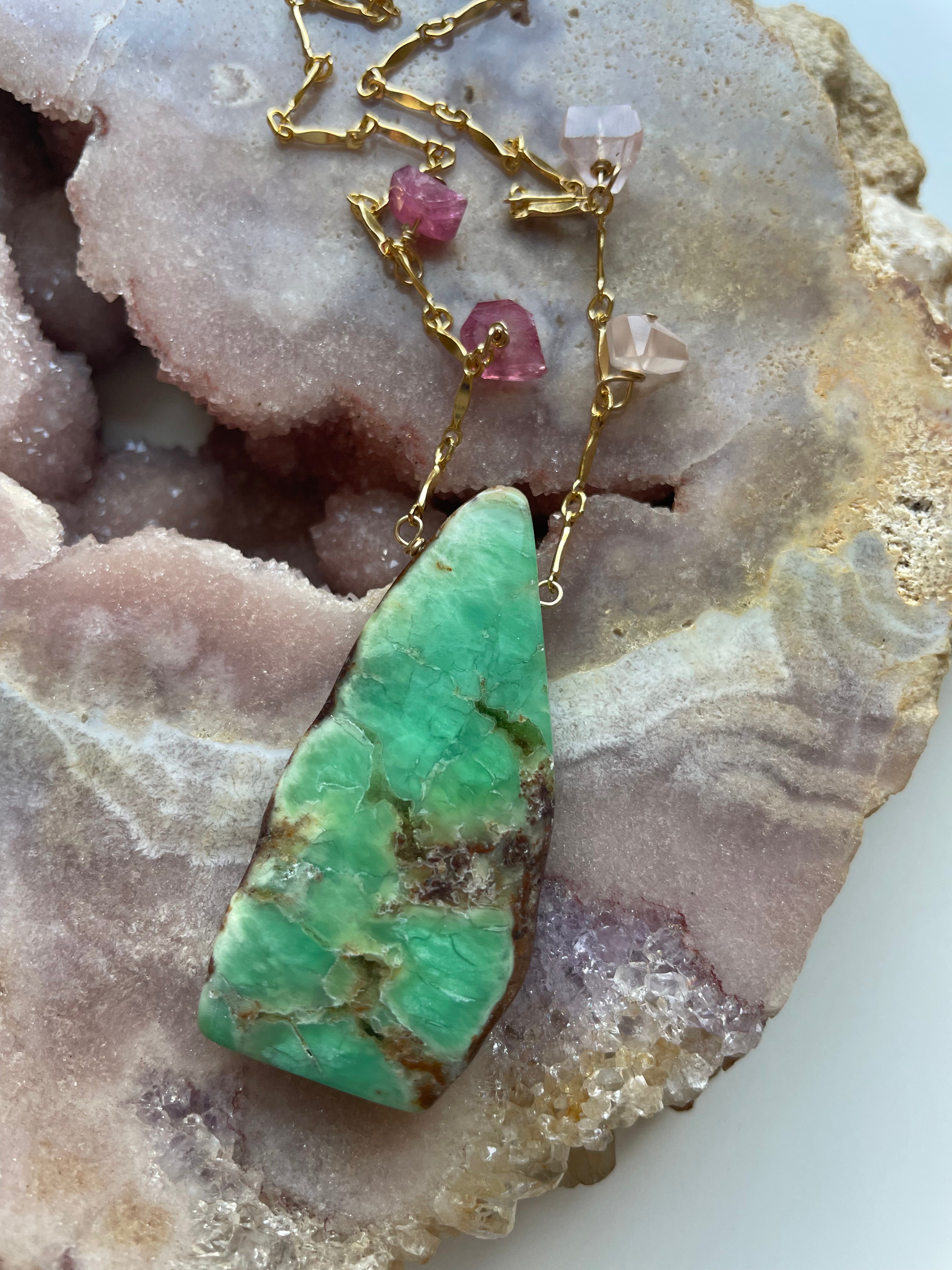 Stunning Chrysoprase Statement Pendant Necklace for Women | Elegant Green Gemstone Jewelry | Perfect for Parties, Weddings & Special Occasions