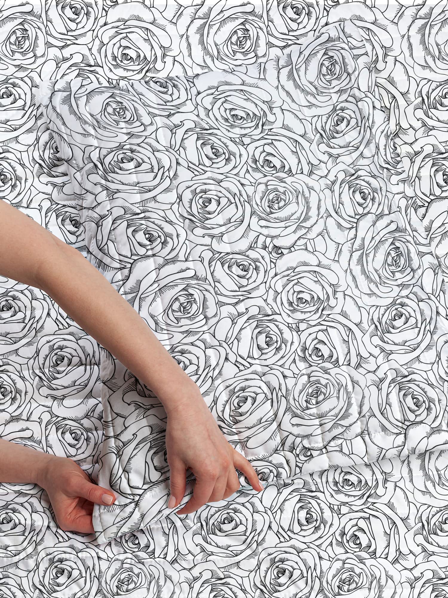 Ambesonne Black and White Microfiber Bedspread Set - Romantic Sketch Art Rose Bouquet Bedding | Twin Size Soft Comforter with Pillow Sham | Perfect for Guest Rooms, Dorms & Cozy Bedroom Decor