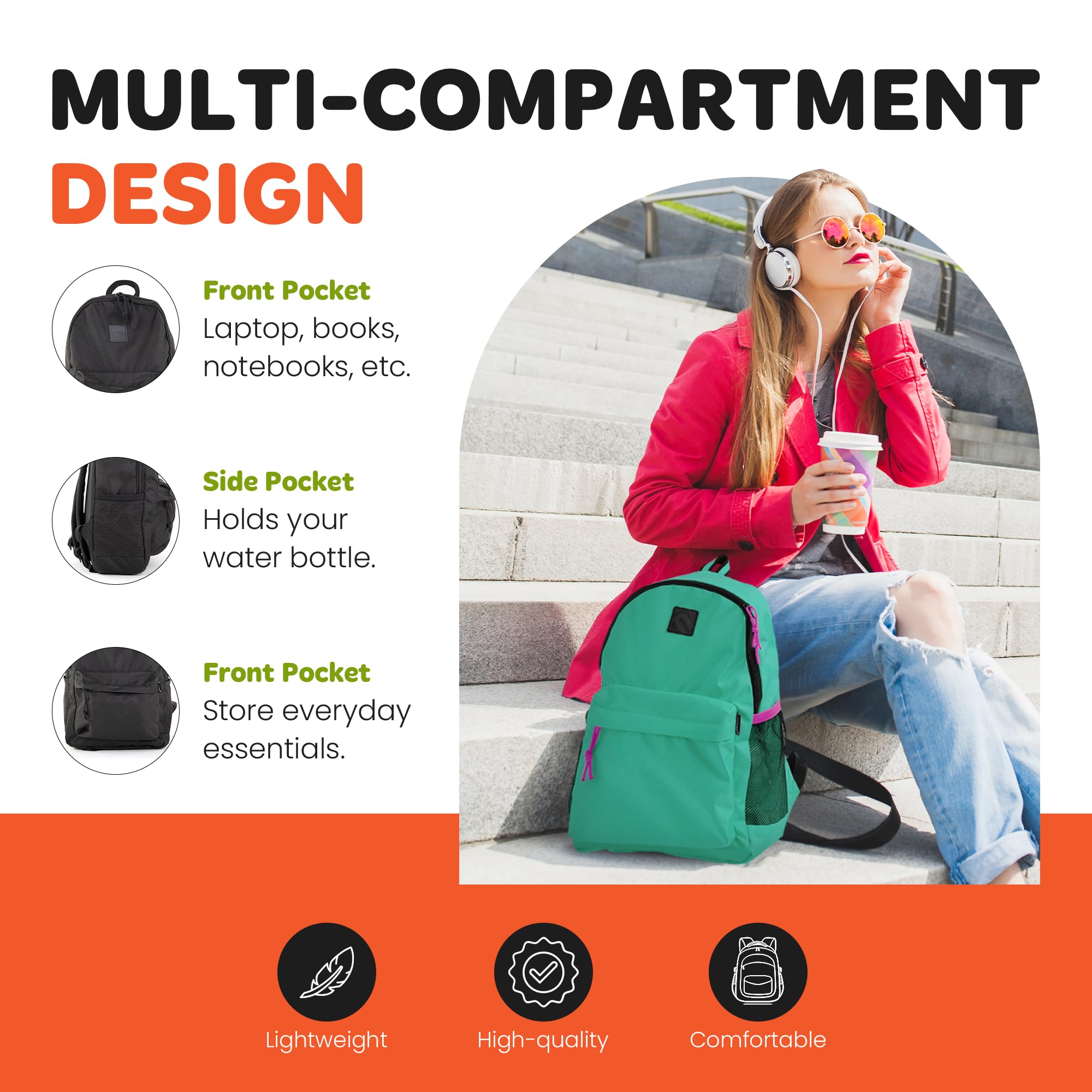 **Mintra Waterproof Office Backpack - Adjustable Straps Unisex Travel & College Bag - Multi-Compartment Secure Zipper Design - Navy Blue 15L Small (10