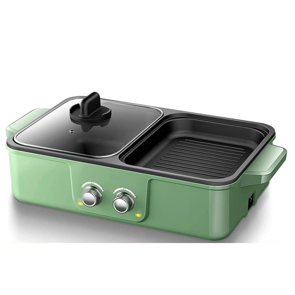 Best Electric Charcoal Grill - Smoke-Free BBQ Grill with Double Switch & Non-Stick Surface for Chicken, Fish, Vegetables - Indoor/Outdoor Cooking (Green)