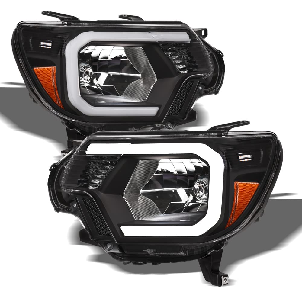 DRL LED Tube Bar Black Housing Headlights with Amber Reflector for Toyota Tacoma 2012-2015 | High Visibility Daytime Running Lights for Off-Road & Night Driving