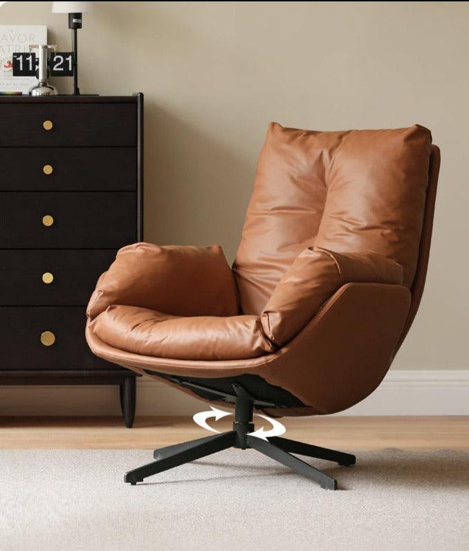 Luxury Italian Organic Leather Swivel Sofa Chair - Modern Living Room, Office & Lounge Seating for Home Decor