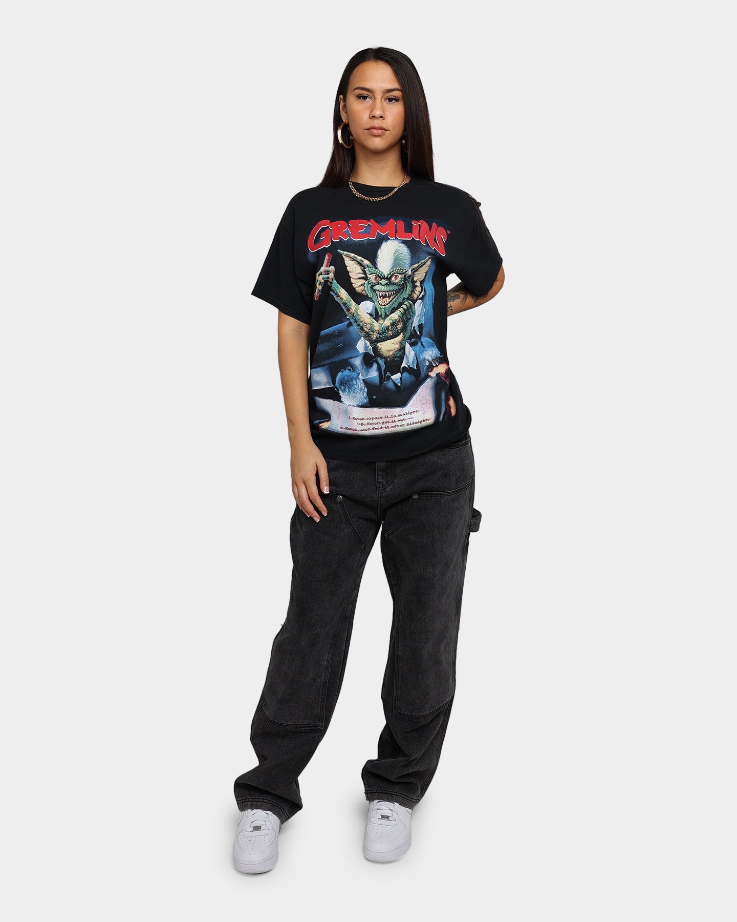 Vintage Gremlins Graphic T-Shirt - Black Distressed Style | American Thrift Retro Tee for Movie Fans & 80s Nostalgia | Perfect for Casual Wear, Cosplay & Pop Culture Events