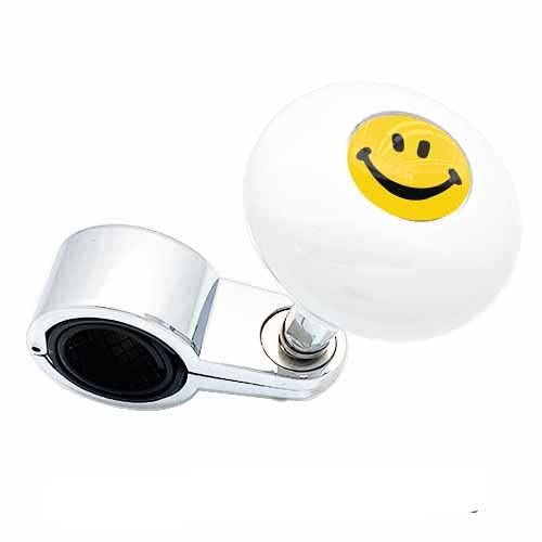 Pearl White Heavy Duty Steering Wheel Spinner Knob for Cars, Trucks, SUVs, Tractors & Boats - Easy Steering Control - Perfect for Hot Rods, Custom Vehicles & Big Rigs - Yellow Smile Face Design - Great for Off-Roading, Towing & Long-Distance Driving