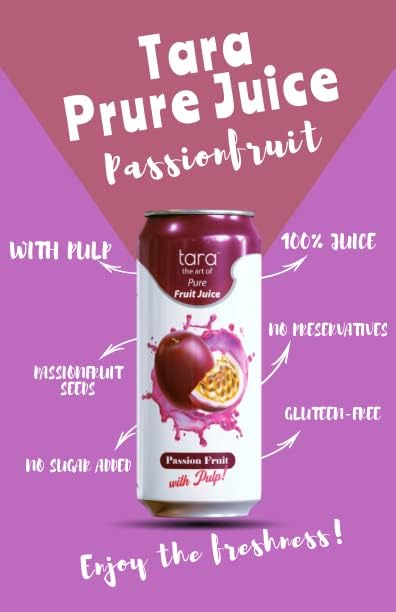 Tara Beverages 100% Pure Passion Fruit Juice with Pulp - No Added Sugar, No Preservatives, Natural Refreshment - 16.9 fl.oz (12 Pack) - Perfect for Breakfast, Smoothies & Healthy Hydration