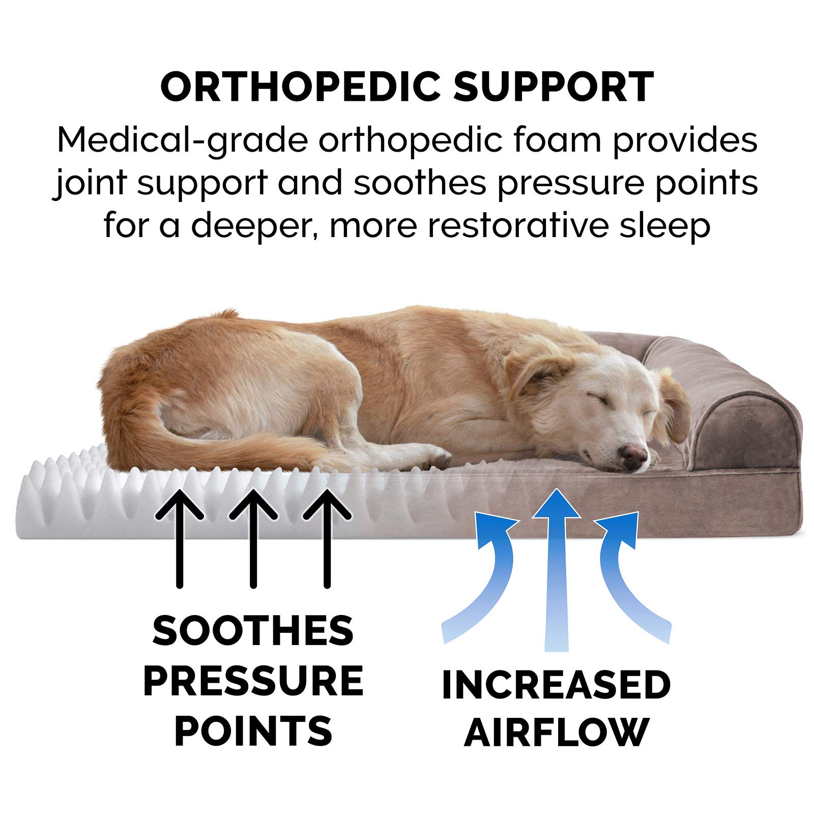 Furhaven Orthopedic Dog Bed for Large & Medium Dogs - Removable Bolsters & Washable Cover - Supports Up to 55 lbs - Plush Faux Fur & Velvet Sofa Design - Driftwood Brown (Large Size) - Perfect for Living Room, Bedroom or Pet-Friendly Spaces