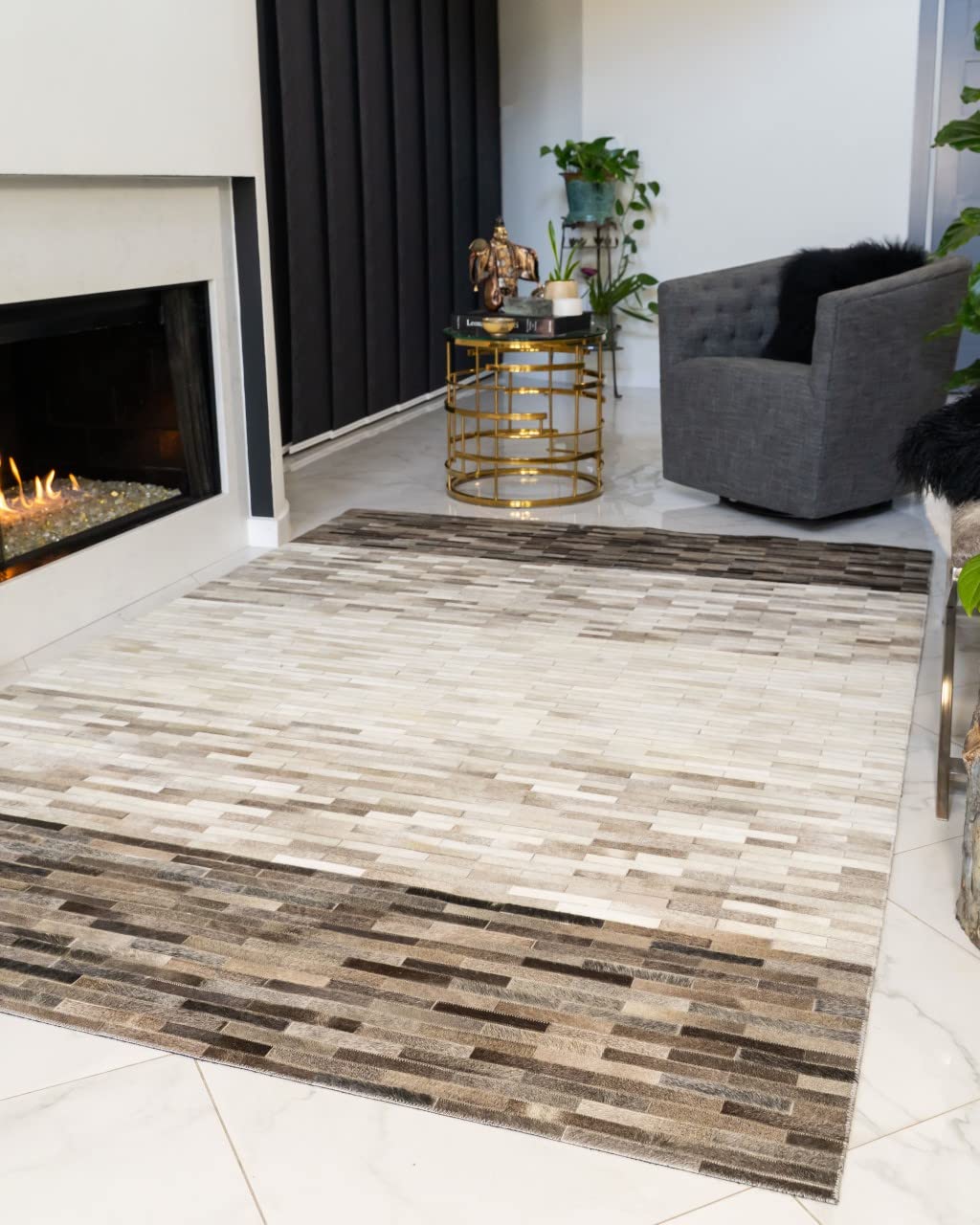 Eco-Friendly Hand Loomed Cowhide Patchwork Rug - Natural Rectangle Mesa Leather Contemporary Area Rug 8' x 10' for Living Room, Bedroom & Office Decor