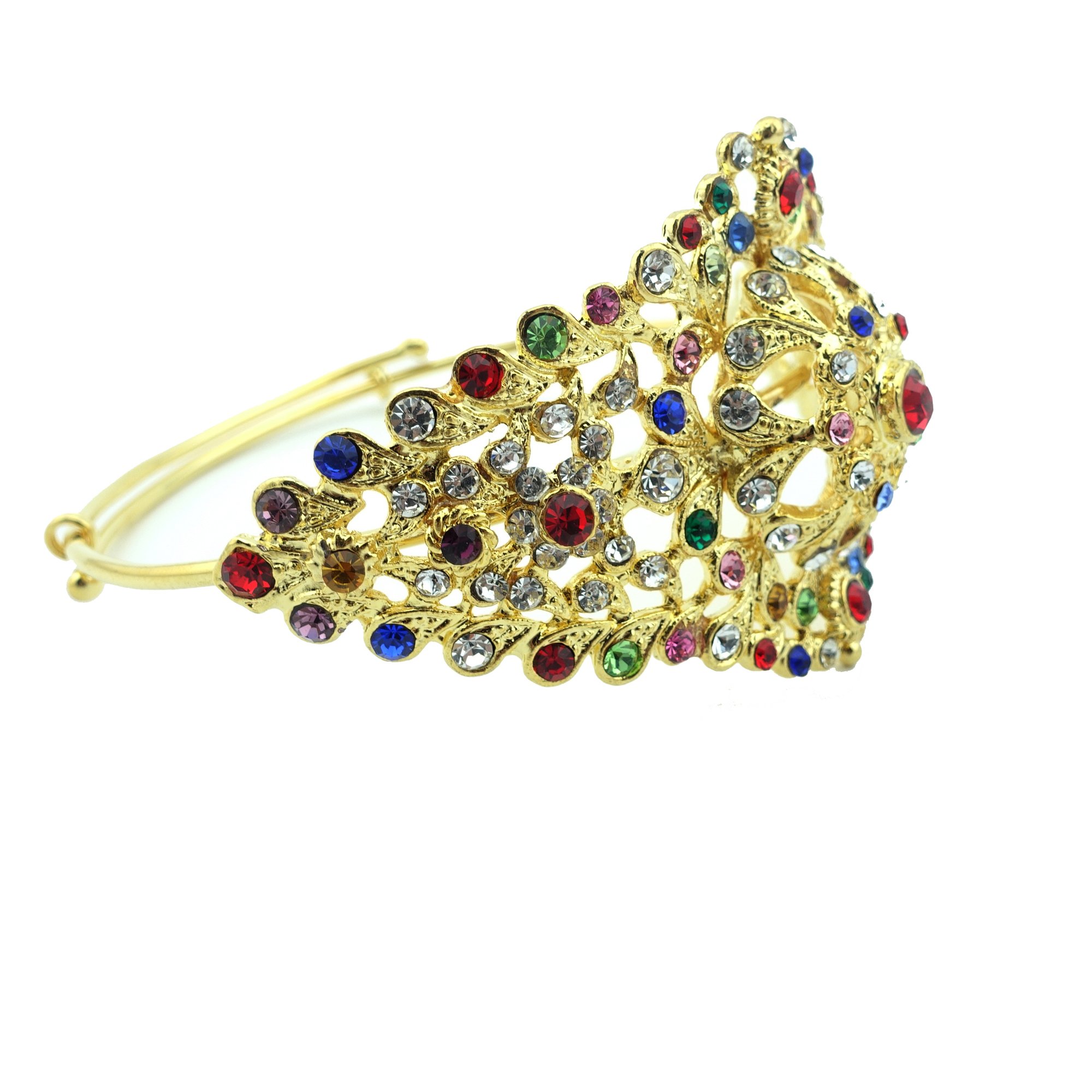 Thai Traditional Gold Plated Multicolor Crystal Arm Cuff (Rad Khaen) 3-4 Inches - Elegant Festival Jewelry for Women, Perfect for Weddings & Cultural Events