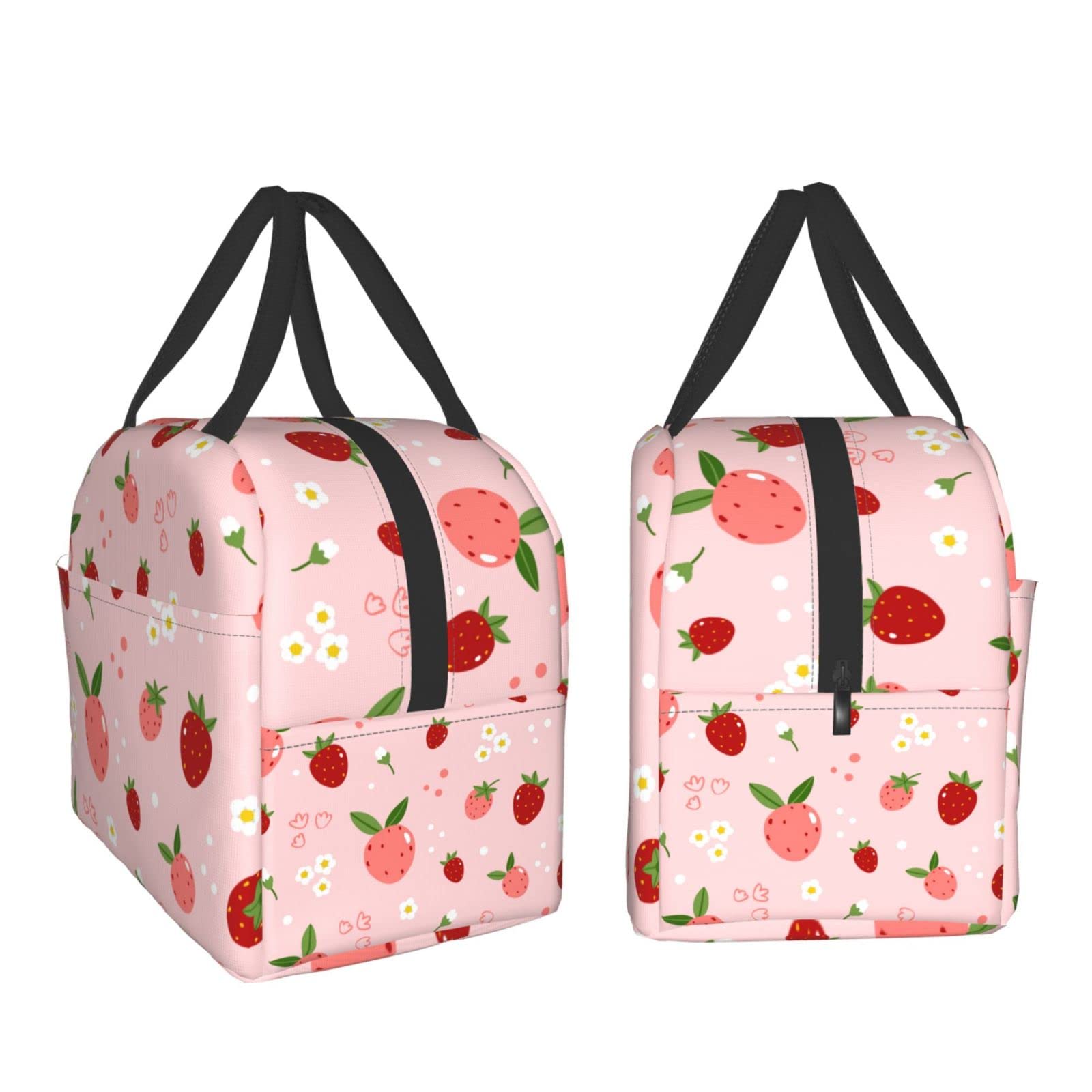 Ucsaxue Insulated Lunch Bag - Cute Strawberry & Floral Design Reusable Bento Box, Cooler Tote for Work, Picnic, Shopping - Perfect for Adults, Men & Women