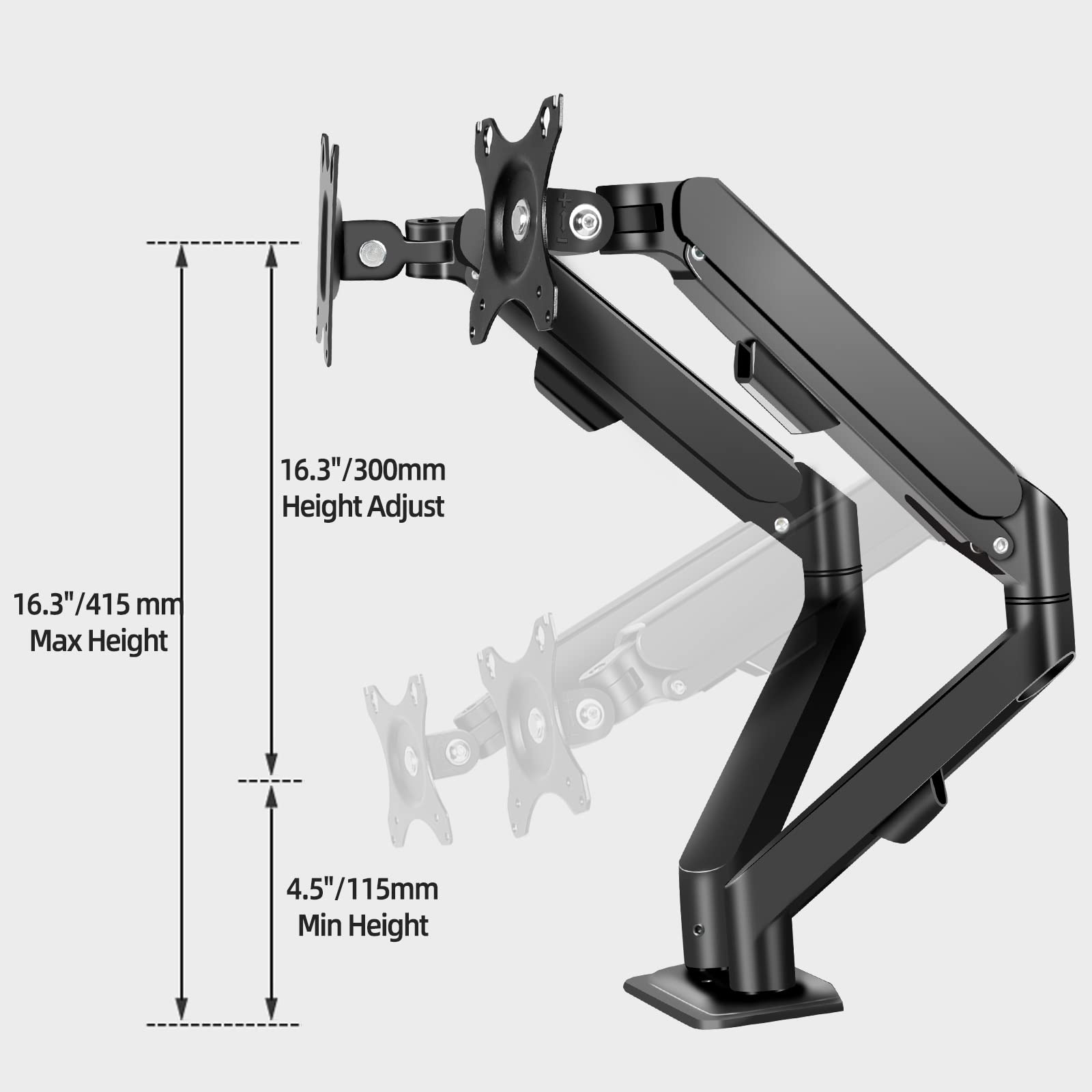 HILLPORT Dual Monitor Arm Stand - Adjustable Gas Spring Desk Mount for 2 Monitors 17-30 inch, 2-9KG, VESA 75/100mm - Ergonomic Home Office & Gaming Setup