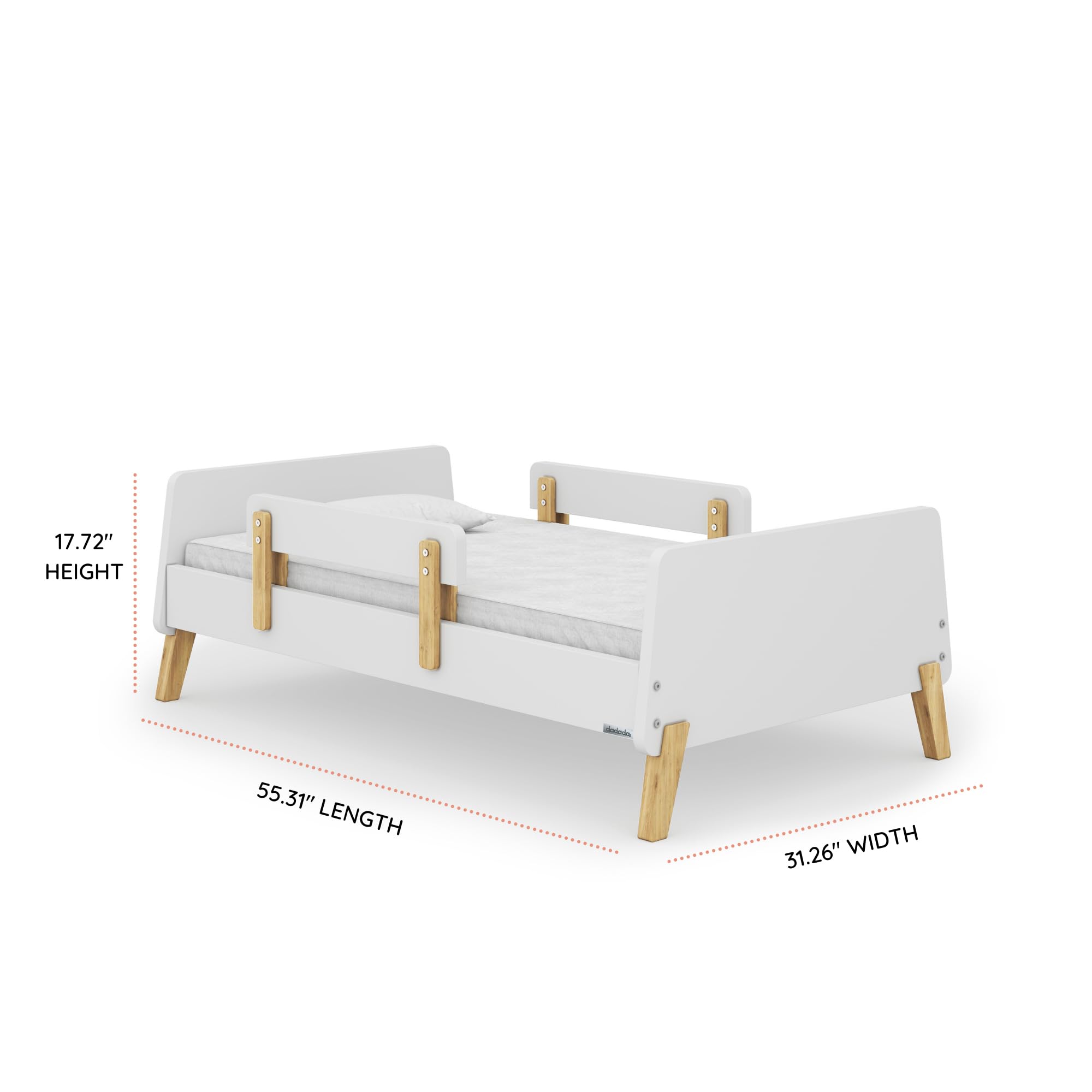 **Muse Toddler Bed with Removable Rails – Safe & Modern Kids Bed for Boys & Girls – Fits Standard Crib Mattress, Supports Up to 50 Lbs – Easy Assembly, White & Natural (55.15