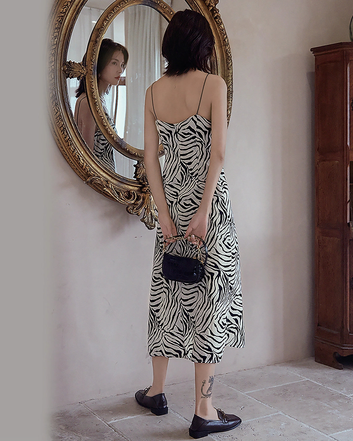 Elegant Zebra Print Spaghetti Strap Silk Dress for Women | Summer Party, Cocktail & Evening Wear | Flowy & Comfortable