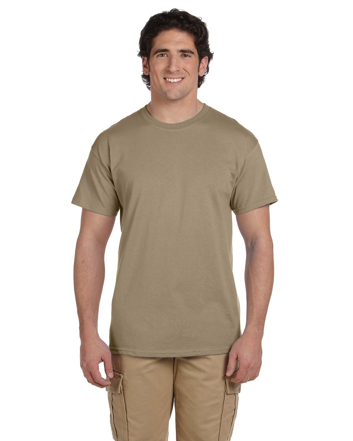 Fruit of the Loom 5 oz 100% Heavy Cotton HD T-Shirt for Men - Large Size, Comfortable Khaki Crewneck Tee - Perfect for Casual Wear, Workouts & Everyday Use