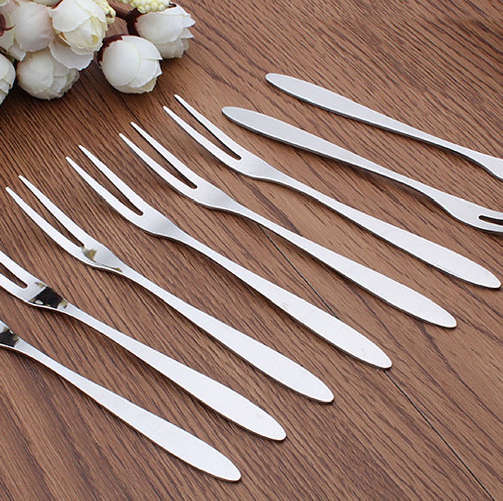 10-Piece Stainless Steel Dessert Forks Set - 5.1 Inch 2-Prong Fruit Forks, Cocktail Forks, Cake Forks & Mussel Forks - Perfect for Parties, BBQs, Picnics, Weddings & Catering Events