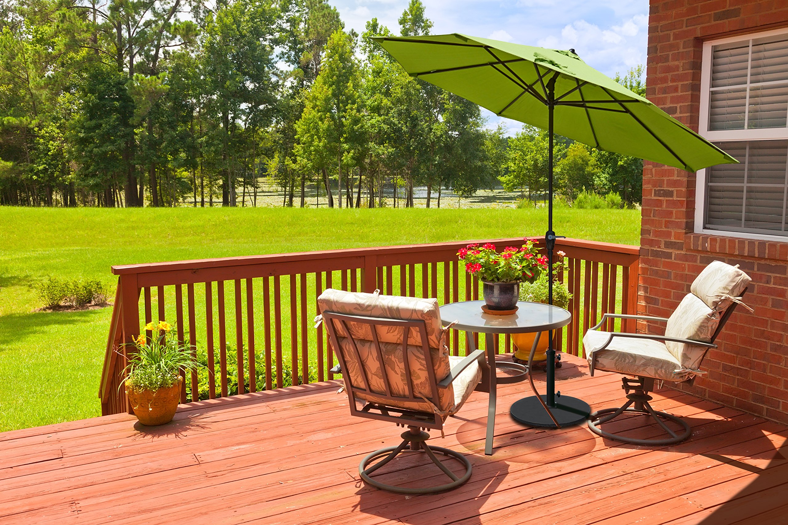 7.5' Pacific Blue Patio Umbrella with Crank & Auto Tilt - Outdoor Dining & Poolside Use