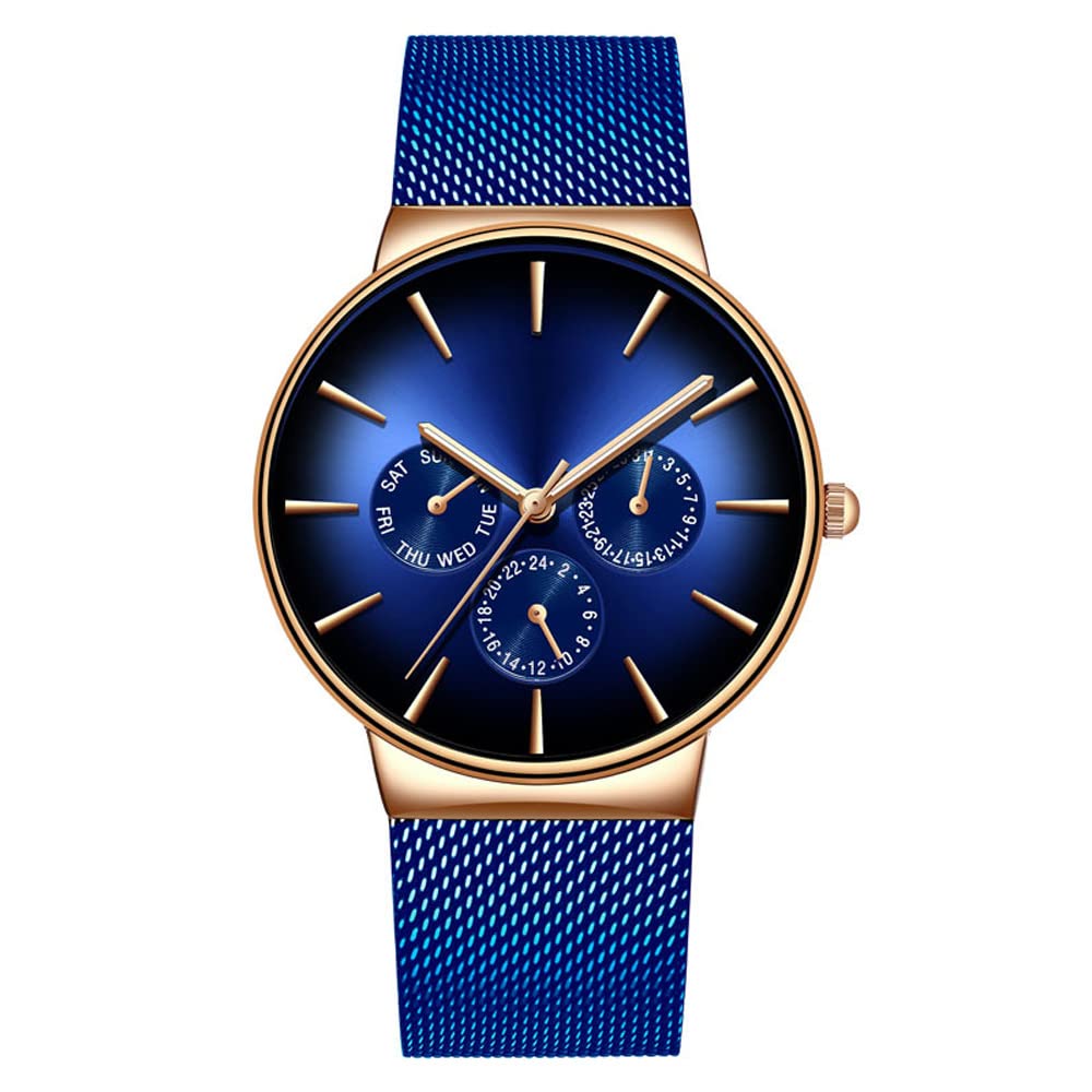 AZPINGPAN Luxury Men's Quartz Watch - Ultra-Thin Stainless Steel Mesh Waterproof Wristwatch with Chronograph & Calendar | Perfect for Business, Sports & Casual Wear | Men's Fashion Accessory