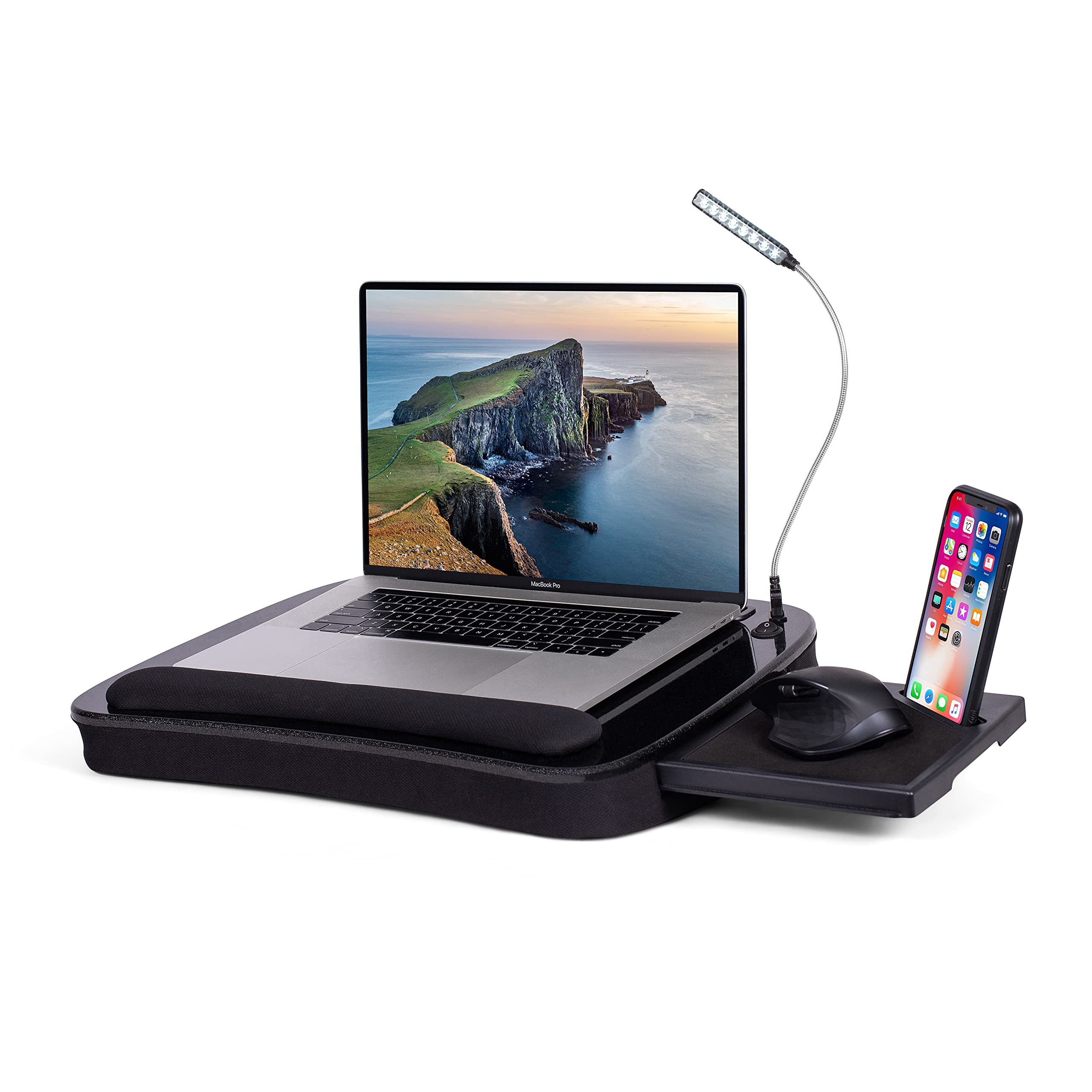 BIRDROCK HOME Adjustable Lap Desk with Memory Foam Cushion - Portable Laptop Tray with USB Light & Mouse Pad - Fits 15