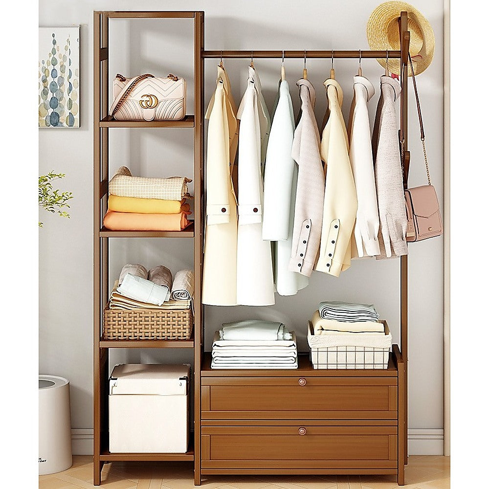 165x100cm Modern Clothes Rack Stand with Storage Shelves - Heavy Duty Coat Tree Organizer for Bedroom, Closet, Laundry Room & Entryway