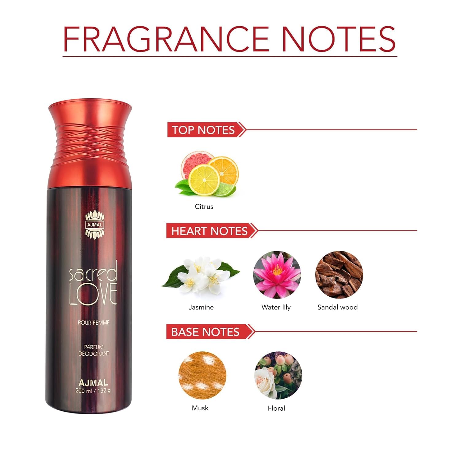 Ajmal Sacred Love Perfume & Body Spray for Women - 200ml Long-Lasting Fragrance Deodorant, Romantic Floral Scent, Perfect Gift for Her - Ideal for Date Nights, Special Occasions & Daily Wear